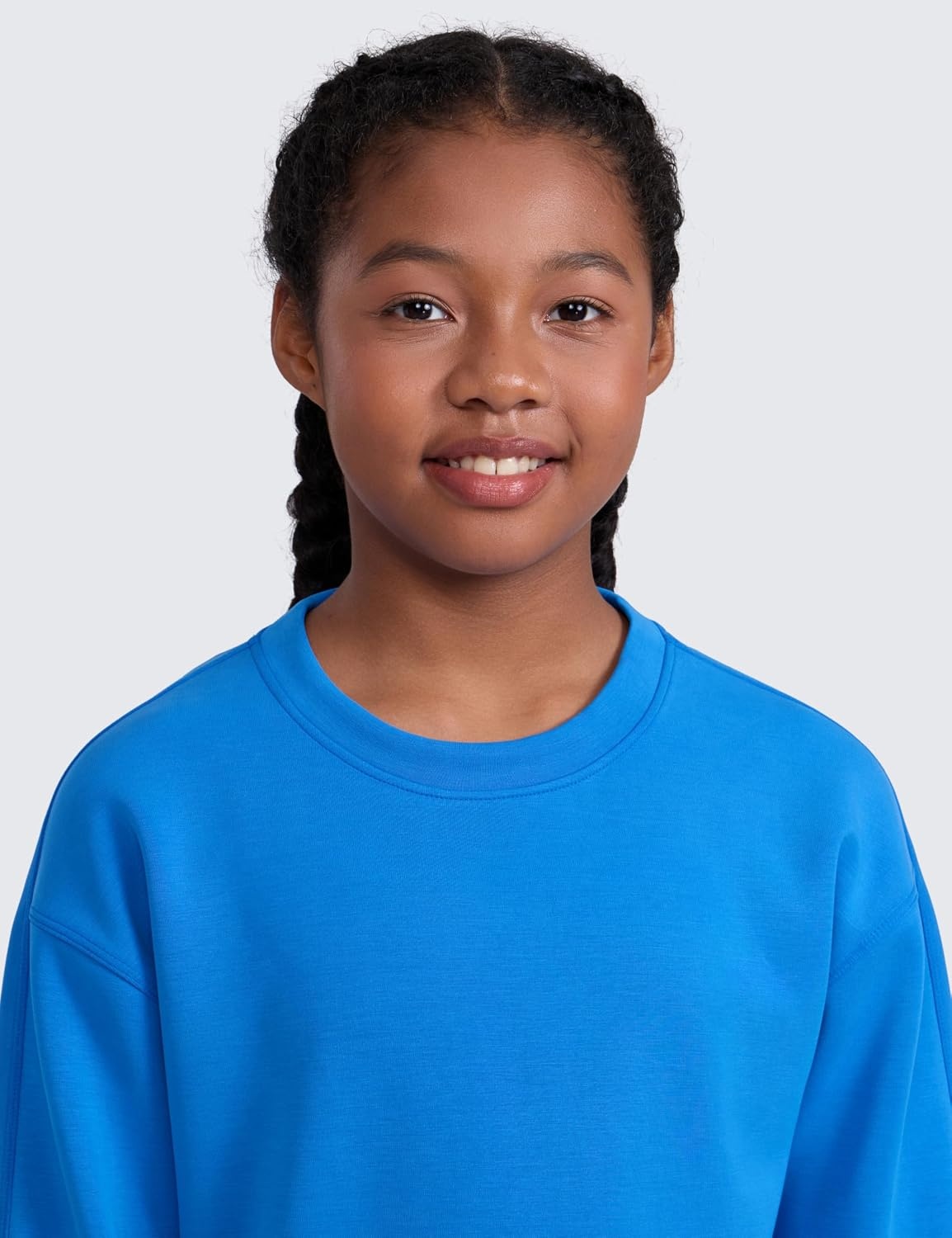 image:imageCRZ YOGA Girls SoftAura Long Sleeve Crew Neck Casual Sweatshirts Lounge Pullover Hoodie Relaxed Waist Length Kids TeenSparkle Blue