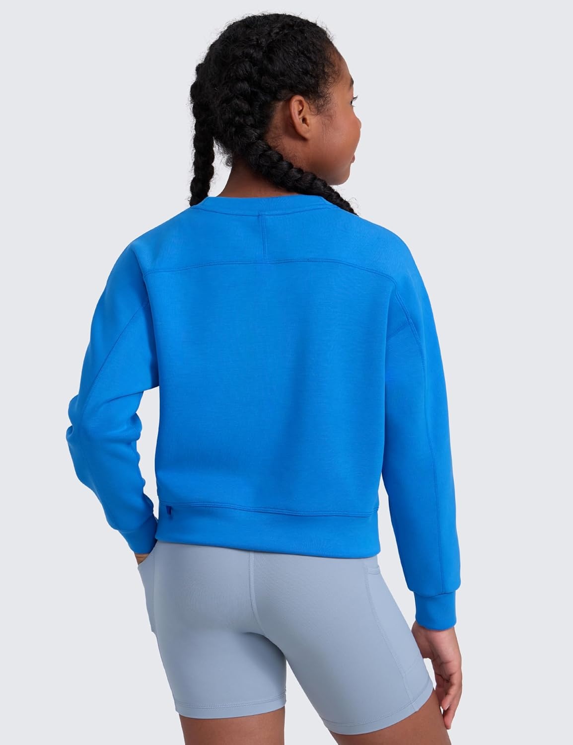 image:imageCRZ YOGA Girls SoftAura Long Sleeve Crew Neck Casual Sweatshirts Lounge Pullover Hoodie Relaxed Waist Length Kids TeenSparkle Blue