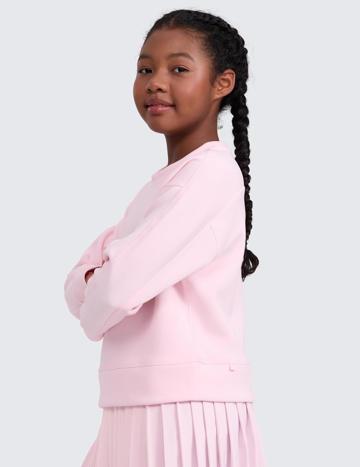 image:imageCRZ YOGA Girls SoftAura Long Sleeve Crew Neck Casual Sweatshirts Lounge Pullover Hoodie Relaxed Waist Length Kids TeenStrawberry Pink
