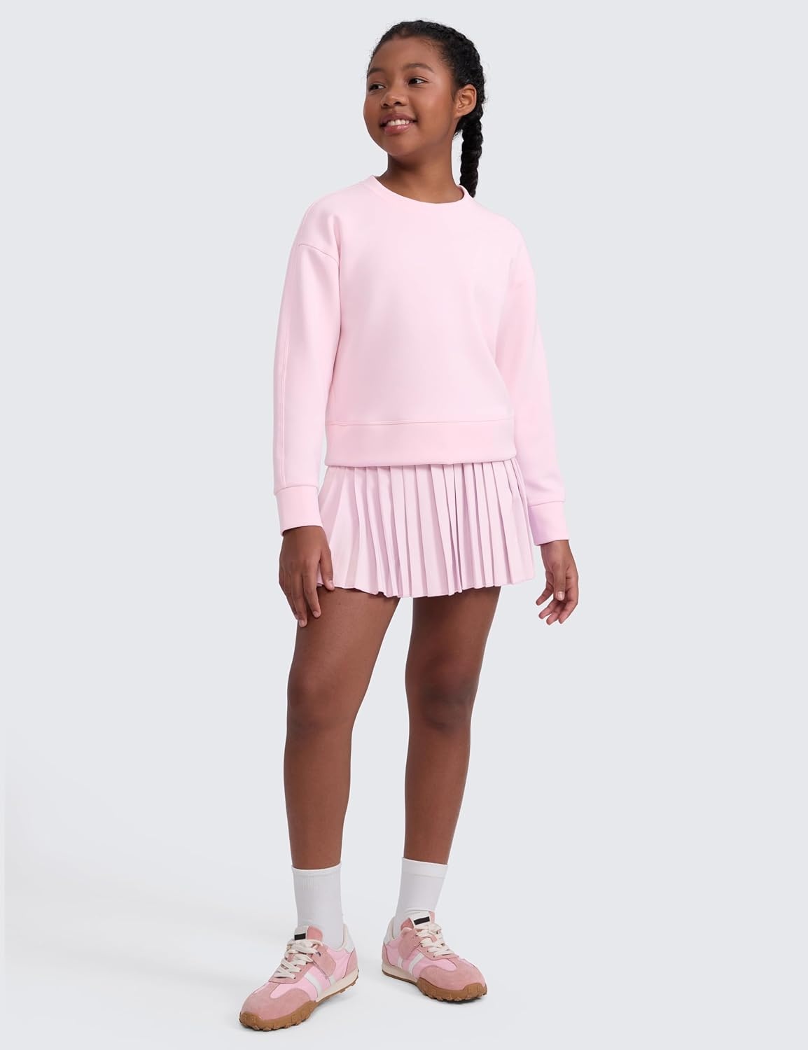 image:imageCRZ YOGA Girls SoftAura Long Sleeve Crew Neck Casual Sweatshirts Lounge Pullover Hoodie Relaxed Waist Length Kids TeenStrawberry Pink