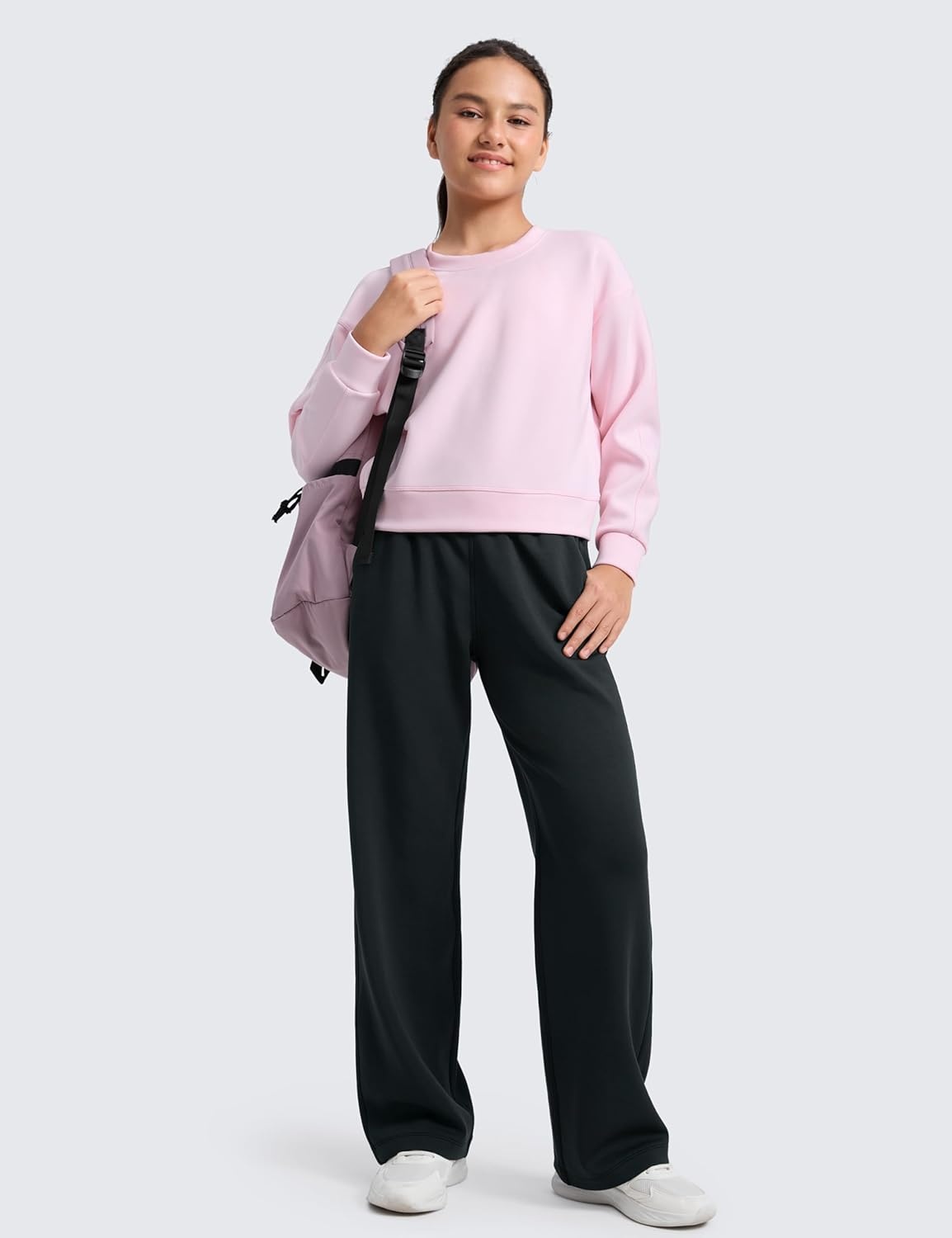 image:imageCRZ YOGA Girls SoftAura Wide Leg Casual Sweatpants with Pockets Lounge High Waist Pants Drawstring Kids TeenBlack