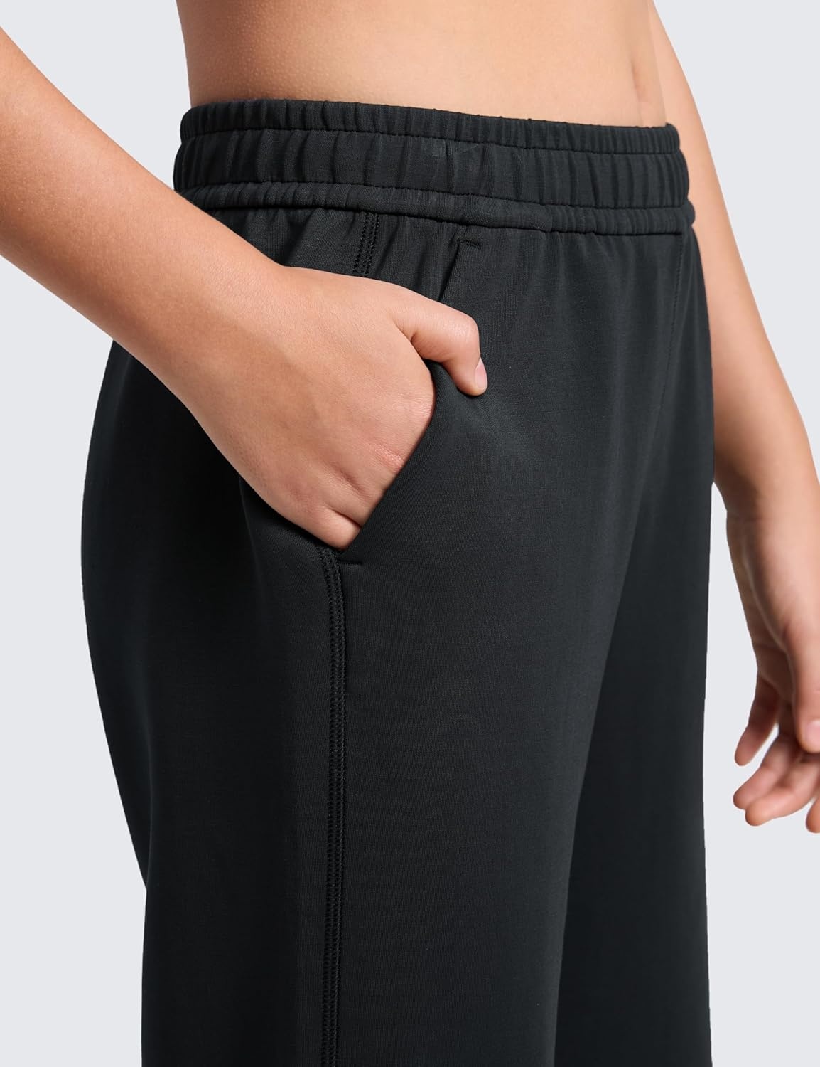 image:imageCRZ YOGA Girls SoftAura Wide Leg Casual Sweatpants with Pockets Lounge High Waist Pants Drawstring Kids TeenBlack