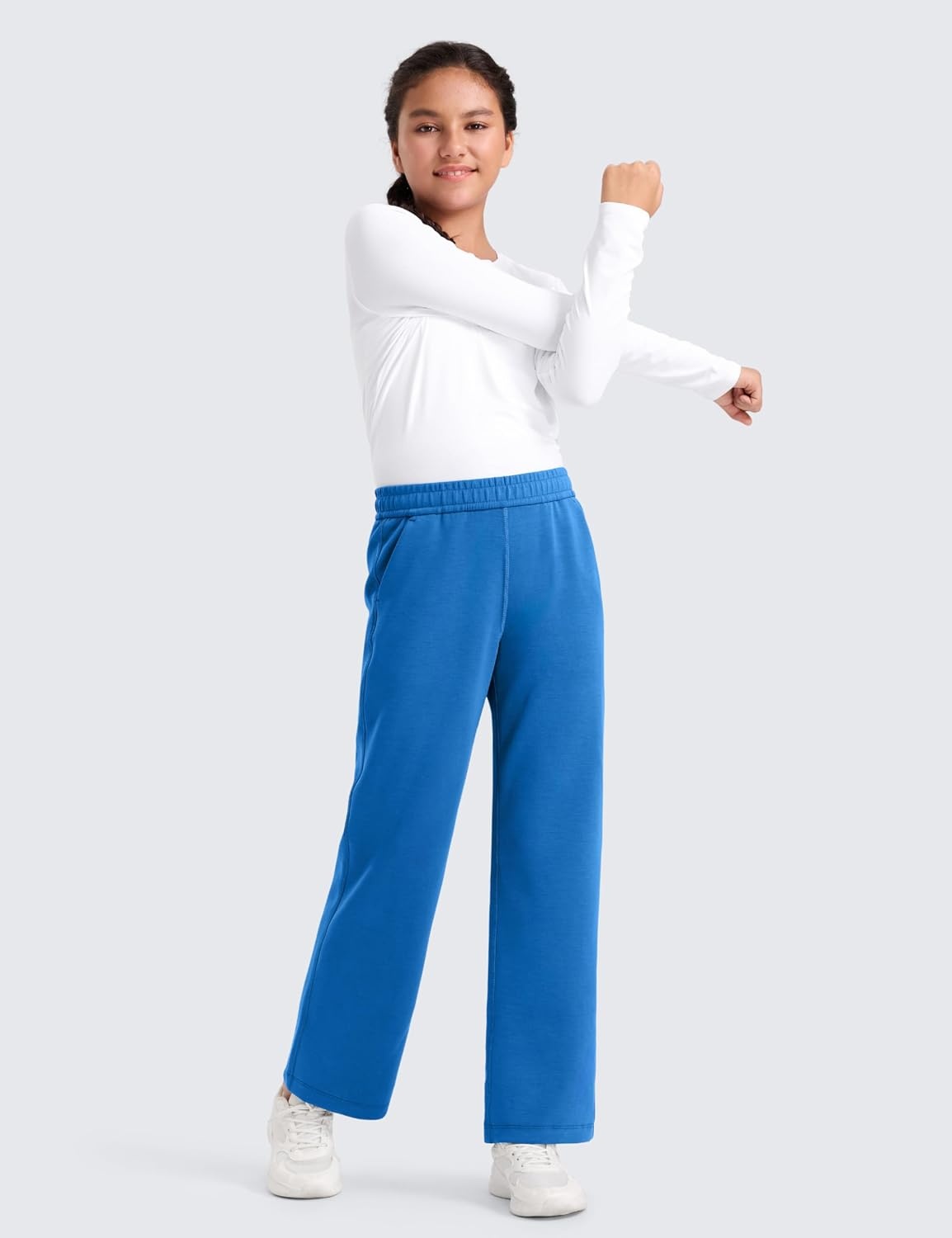 image:imageCRZ YOGA Girls SoftAura Wide Leg Casual Sweatpants with Pockets Lounge High Waist Pants Drawstring Kids TeenSparkle Blue