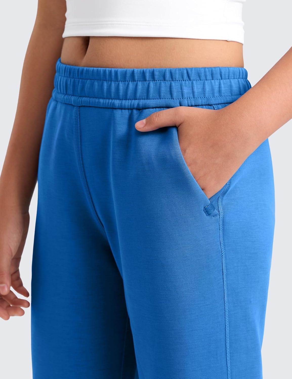 image:imageCRZ YOGA Girls SoftAura Wide Leg Casual Sweatpants with Pockets Lounge High Waist Pants Drawstring Kids TeenSparkle Blue