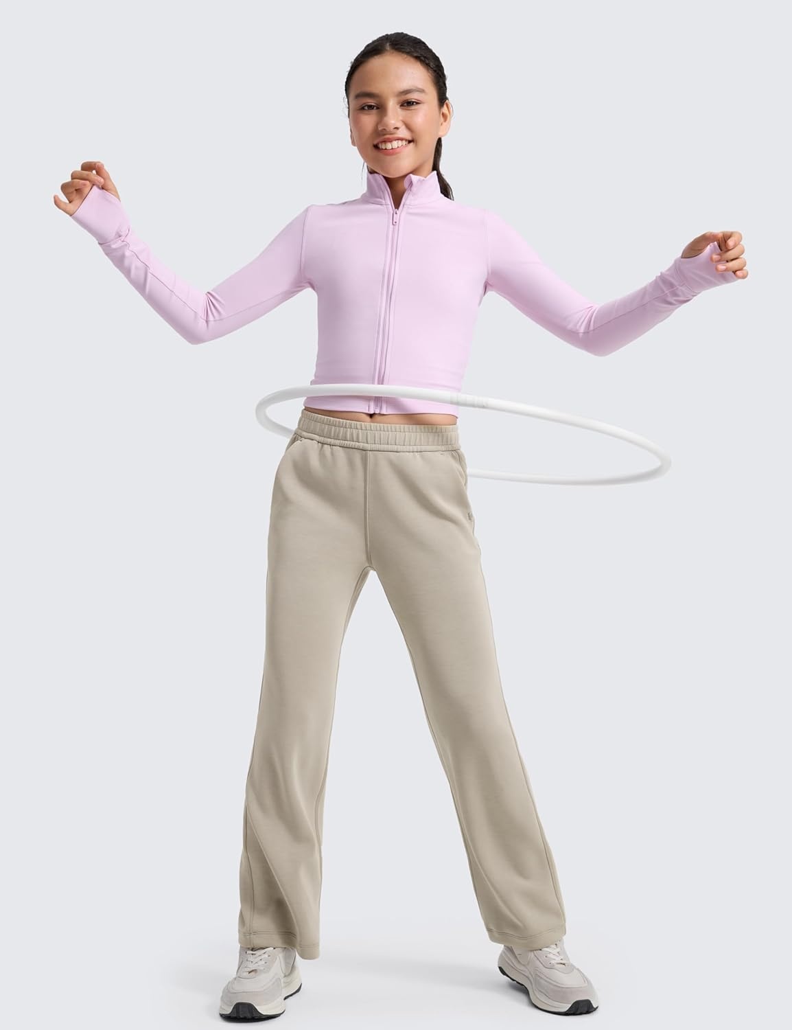 image:imageCRZ YOGA Girls SoftAura Wide Leg Casual Sweatpants with Pockets Lounge High Waist Pants Drawstring Kids TeenStone