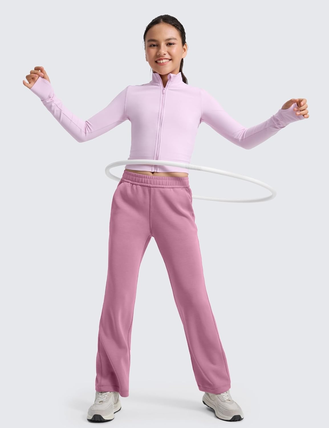image:imageCRZ YOGA Girls SoftAura Wide Leg Casual Sweatpants with Pockets Lounge High Waist Pants Drawstring Kids TeenVelvet Dust
