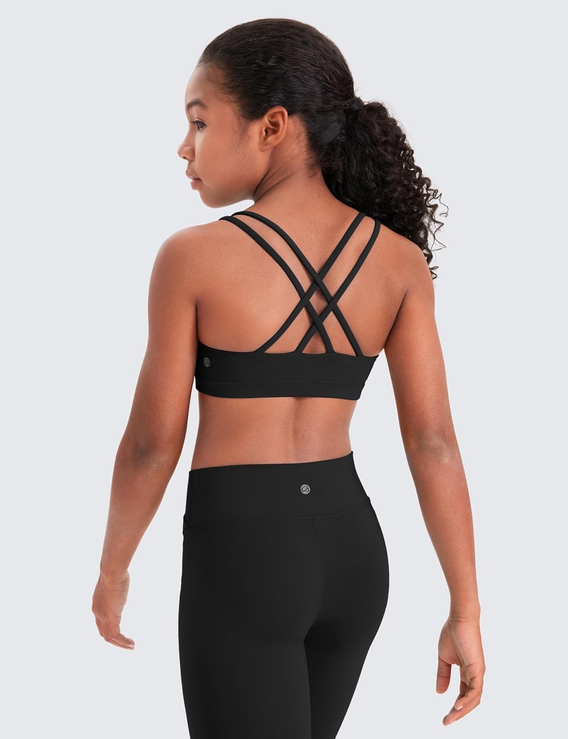 image:imageCRZ YOGA Girls Softness Mold Butterluxe Cross Sports Bra Yoga Athletic Casual Double Spaghetti Strap Scoop Neck Kids TeenBlack