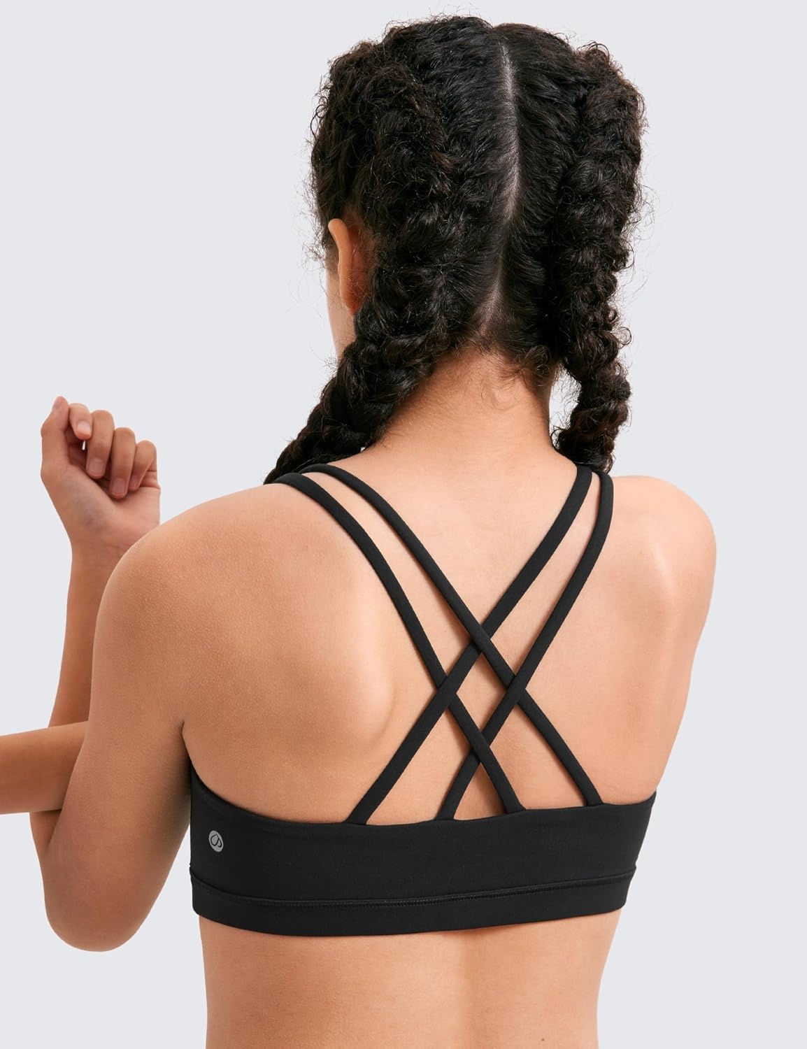 image:imageCRZ YOGA Girls Softness Mold Butterluxe Cross Sports Bra Yoga Athletic Casual Double Spaghetti Strap Scoop Neck Kids TeenBlack