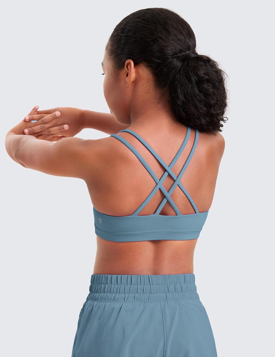 image:imageCRZ YOGA Girls Softness Mold Butterluxe Cross Sports Bra Yoga Athletic Casual Double Spaghetti Strap Scoop Neck Kids TeenBlue Ashes