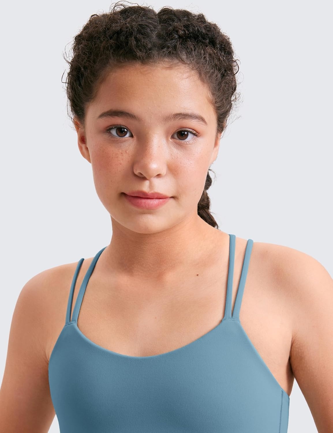 image:imageCRZ YOGA Girls Softness Mold Butterluxe Cross Sports Bra Yoga Athletic Casual Double Spaghetti Strap Scoop Neck Kids TeenBlue Ashes