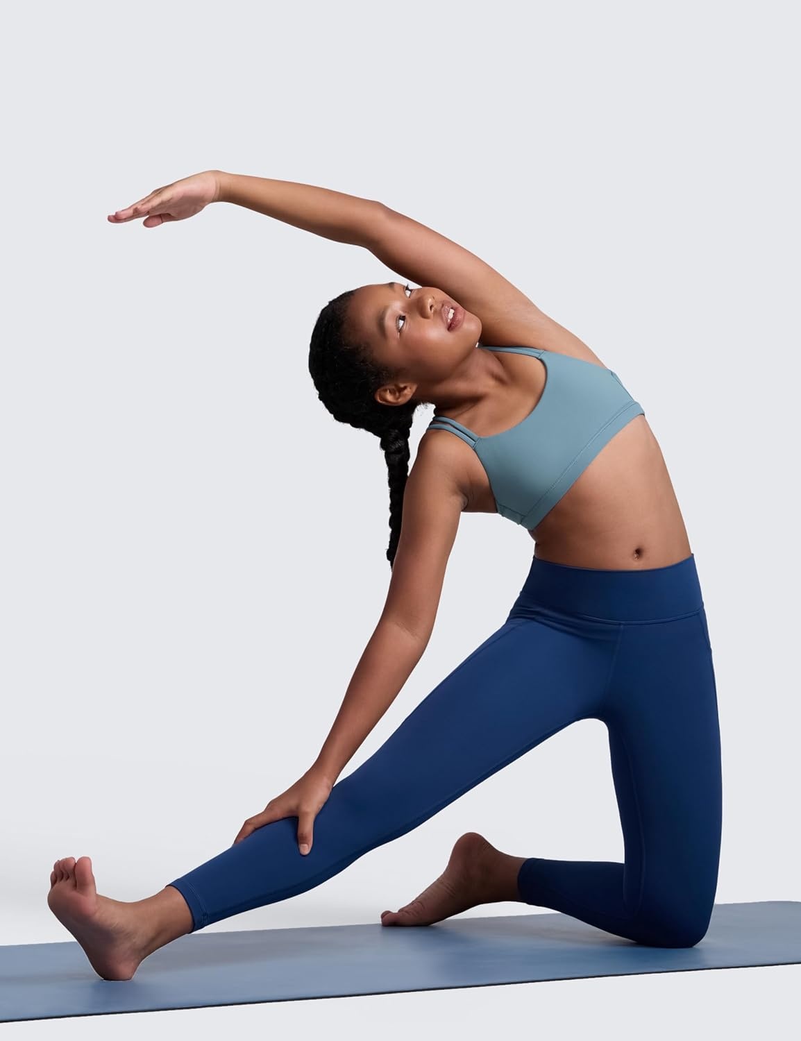 image:imageCRZ YOGA Girls Softness Mold Butterluxe Cross Sports Bra Yoga Athletic Casual Double Spaghetti Strap Scoop Neck Kids TeenBlue Ashes