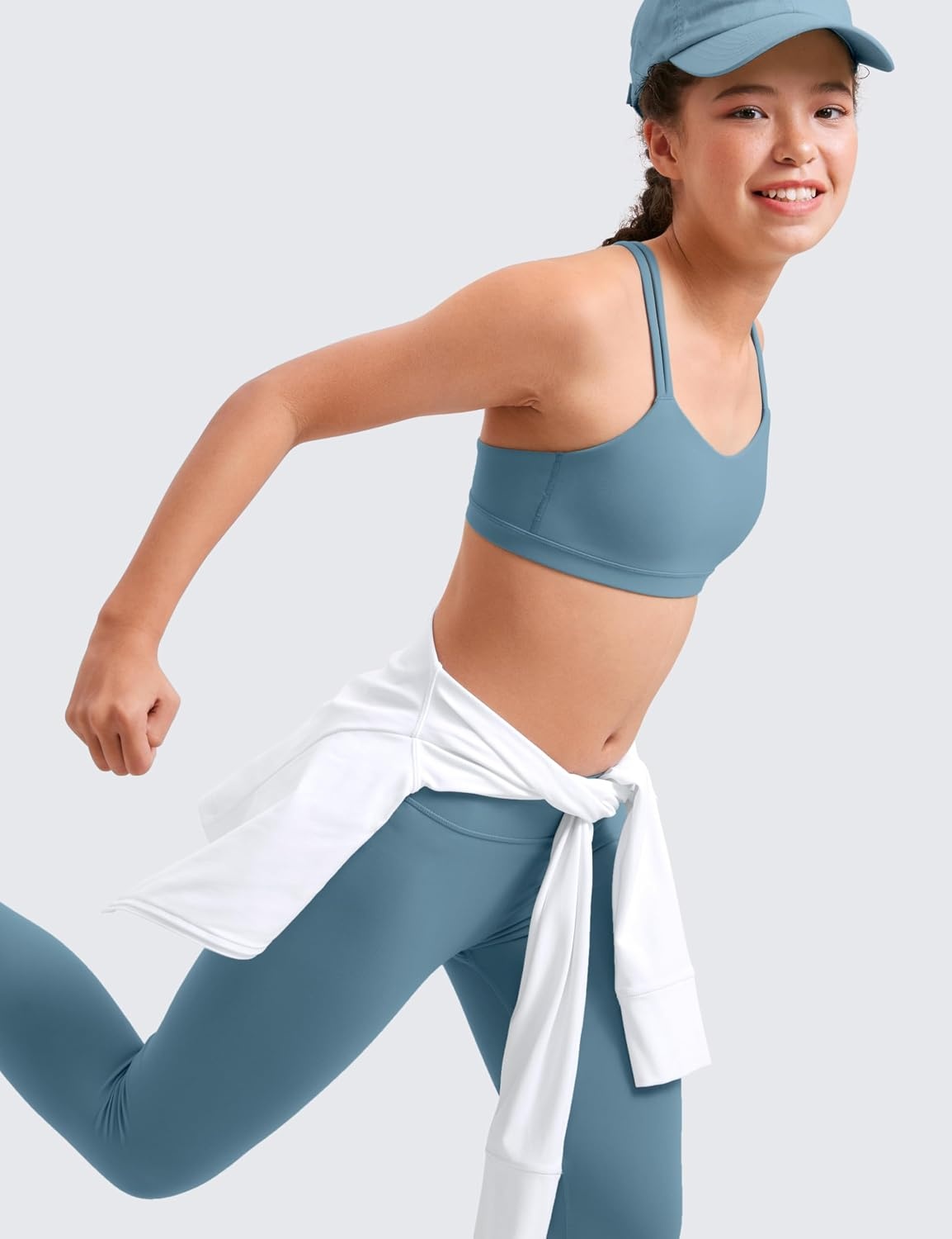 image:imageCRZ YOGA Girls Softness Mold Butterluxe Cross Sports Bra Yoga Athletic Casual Double Spaghetti Strap Scoop Neck Kids TeenBlue Ashes