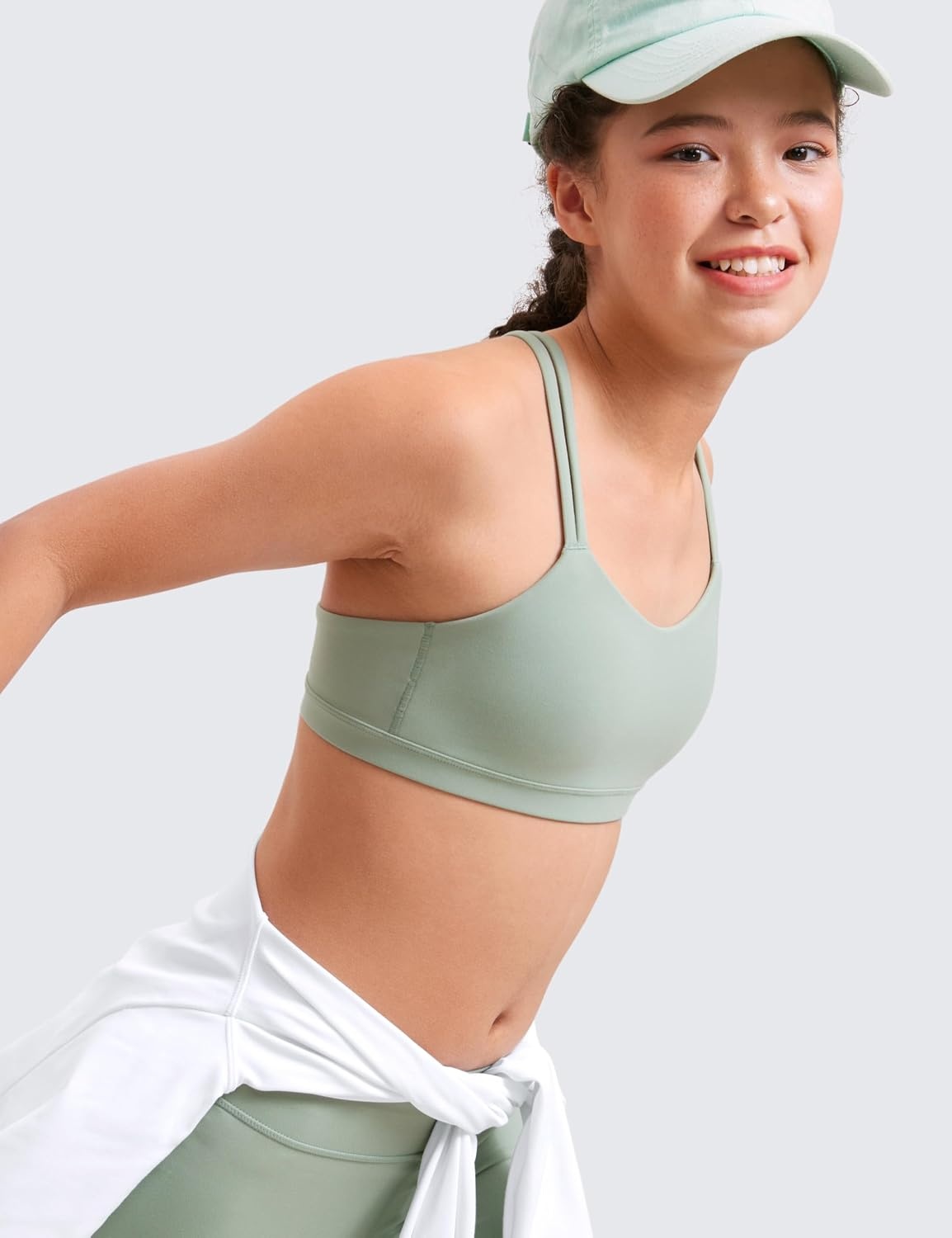 image:imageCRZ YOGA Girls Softness Mold Butterluxe Cross Sports Bra Yoga Athletic Casual Double Spaghetti Strap Scoop Neck Kids TeenGreen Palm Court