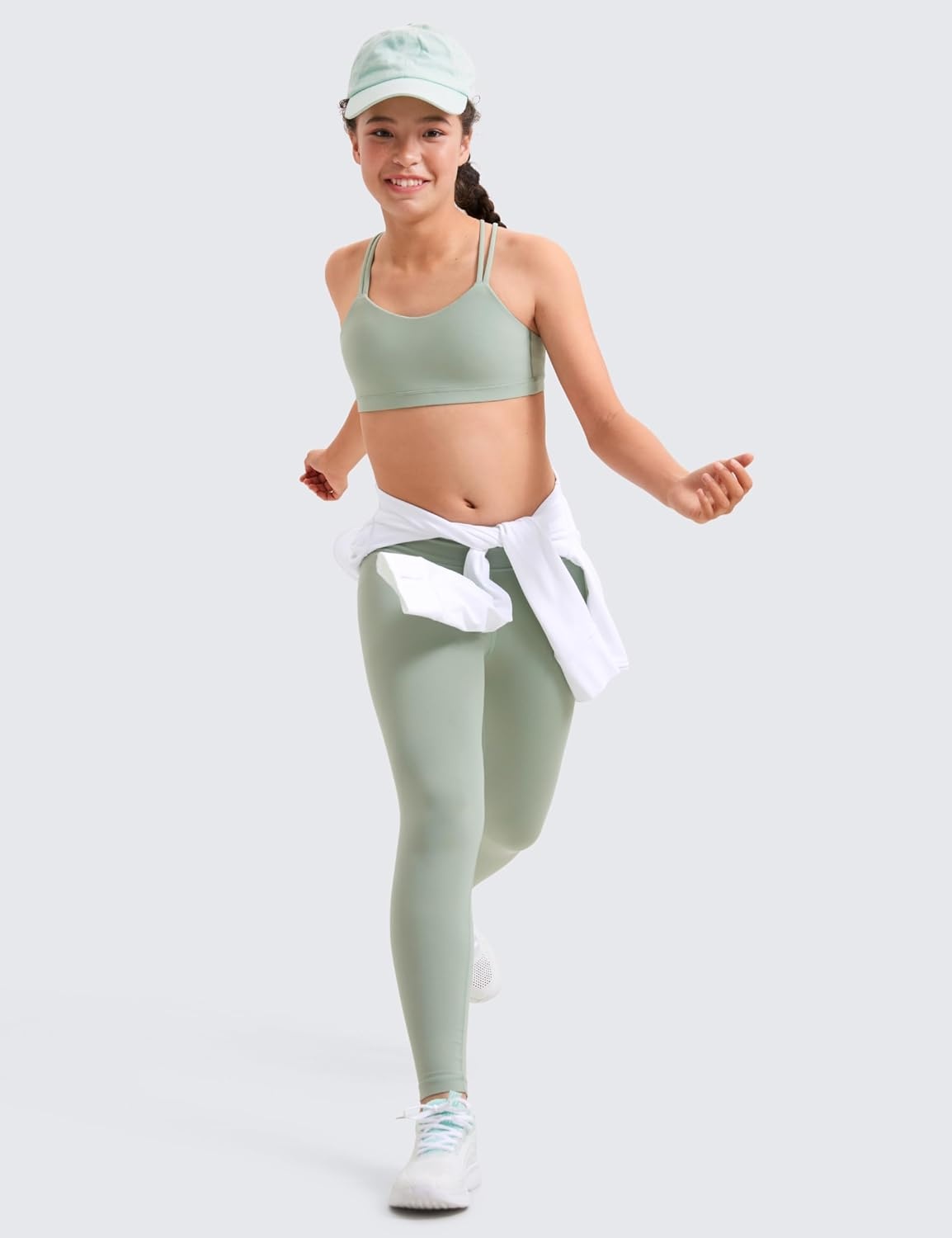 image:imageCRZ YOGA Girls Softness Mold Butterluxe Cross Sports Bra Yoga Athletic Casual Double Spaghetti Strap Scoop Neck Kids TeenGreen Palm Court