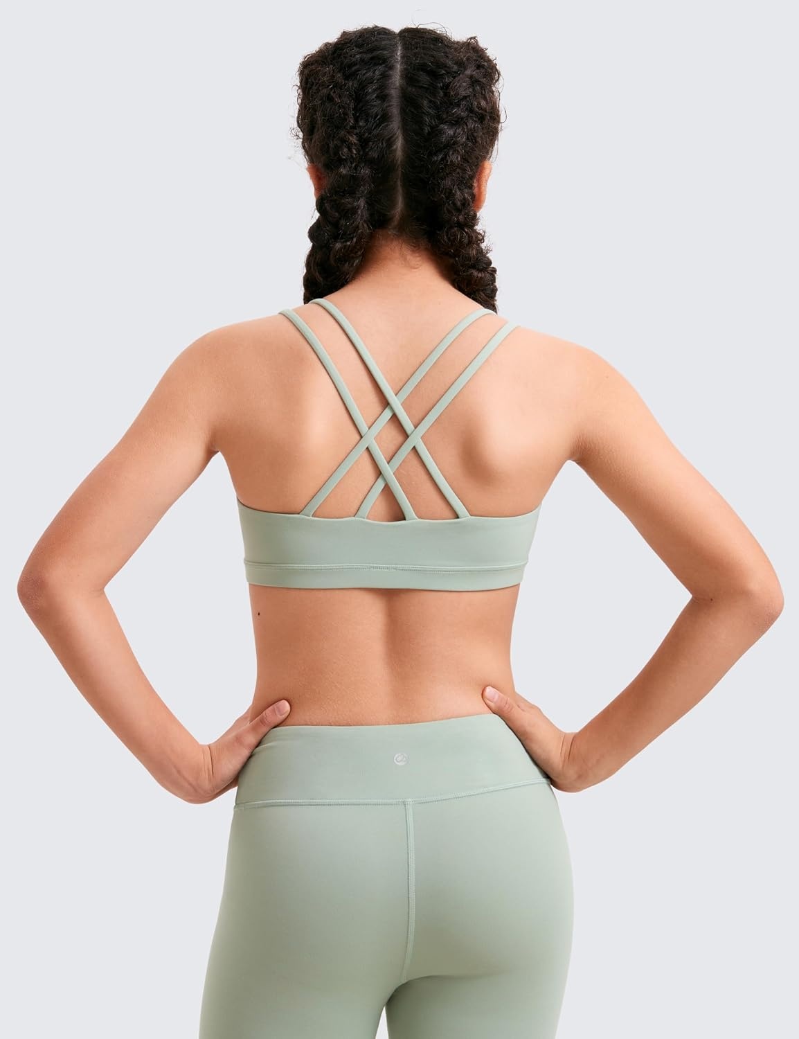 image:imageCRZ YOGA Girls Softness Mold Butterluxe Cross Sports Bra Yoga Athletic Casual Double Spaghetti Strap Scoop Neck Kids TeenGreen Palm Court