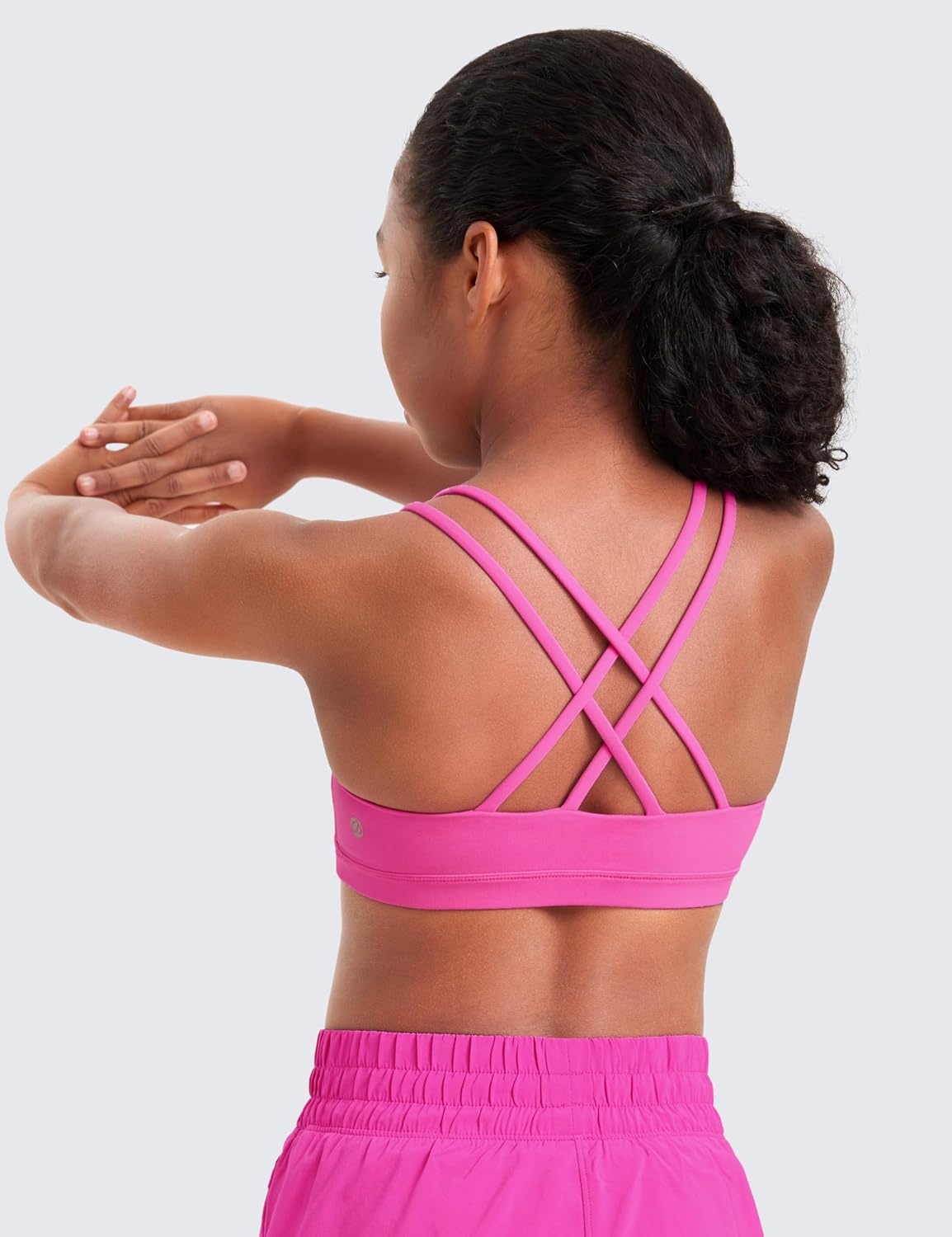 image:imageCRZ YOGA Girls Softness Mold Butterluxe Cross Sports Bra Yoga Athletic Casual Double Spaghetti Strap Scoop Neck Kids TeenLight Purple