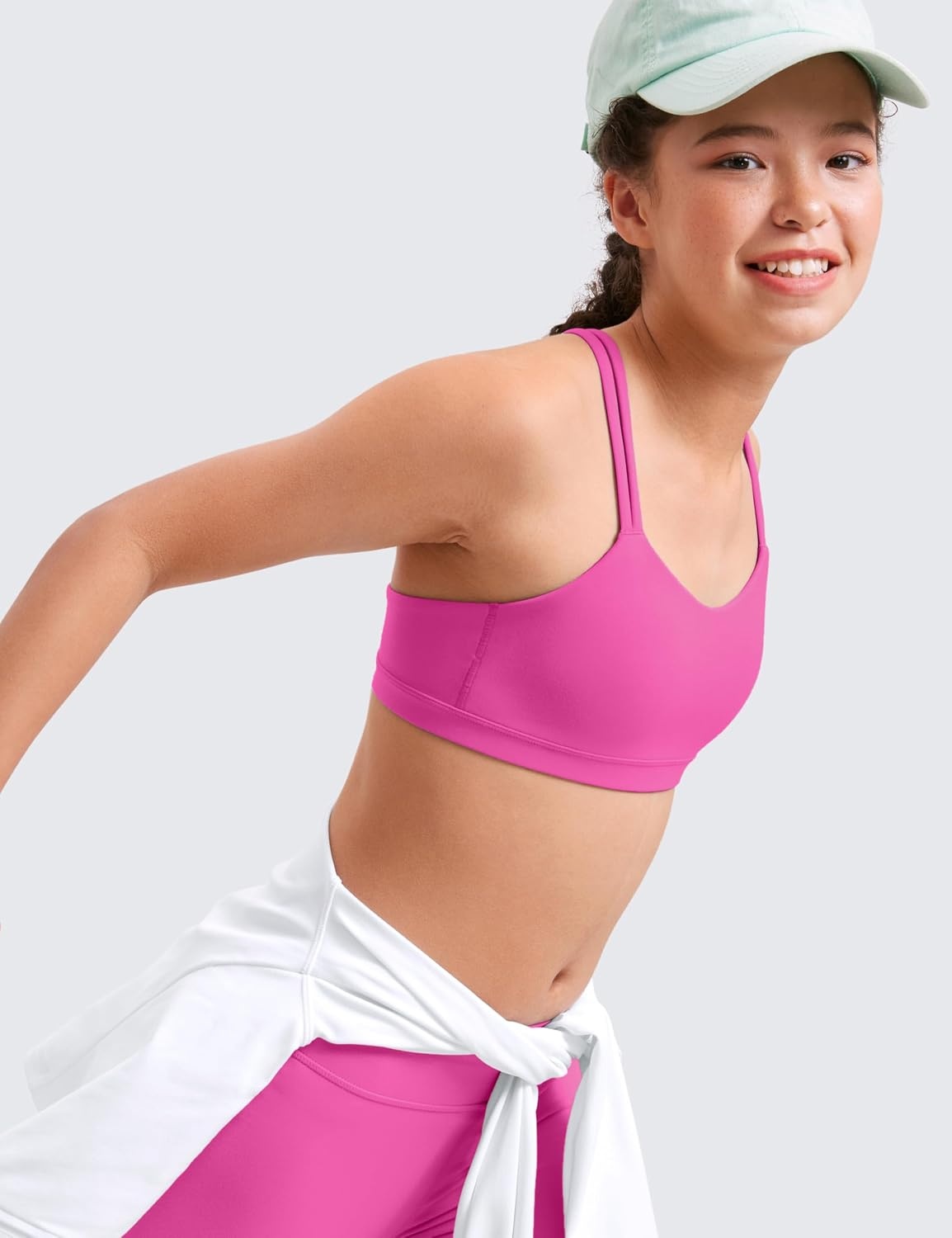 image:imageCRZ YOGA Girls Softness Mold Butterluxe Cross Sports Bra Yoga Athletic Casual Double Spaghetti Strap Scoop Neck Kids TeenLight Purple