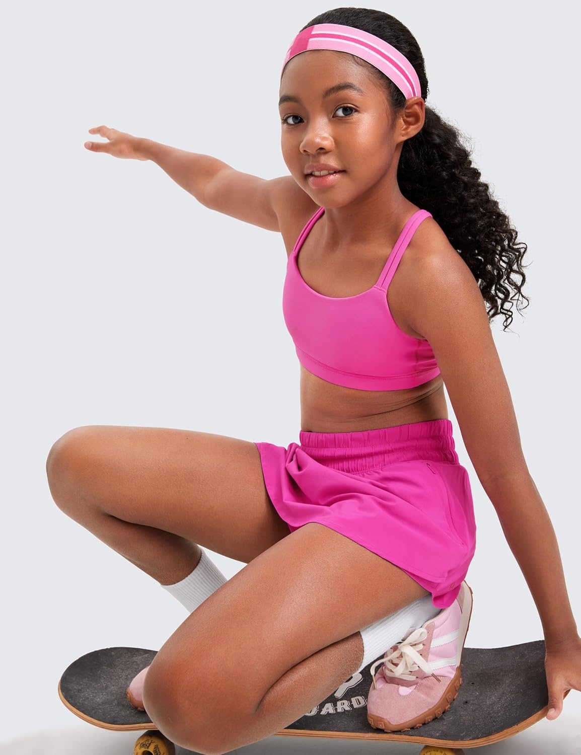 image:imageCRZ YOGA Girls Softness Mold Butterluxe Cross Sports Bra Yoga Athletic Casual Double Spaghetti Strap Scoop Neck Kids TeenLight Purple