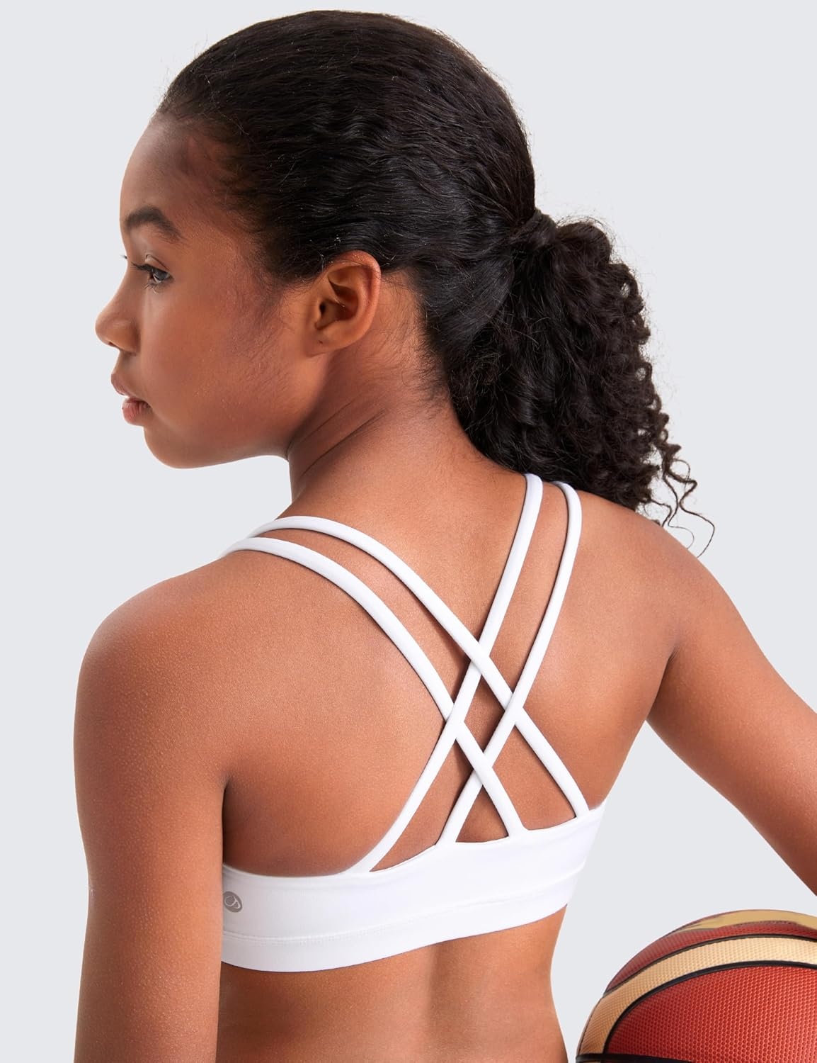 image:imageCRZ YOGA Girls Softness Mold Butterluxe Cross Sports Bra Yoga Athletic Casual Double Spaghetti Strap Scoop Neck Kids TeenWhite