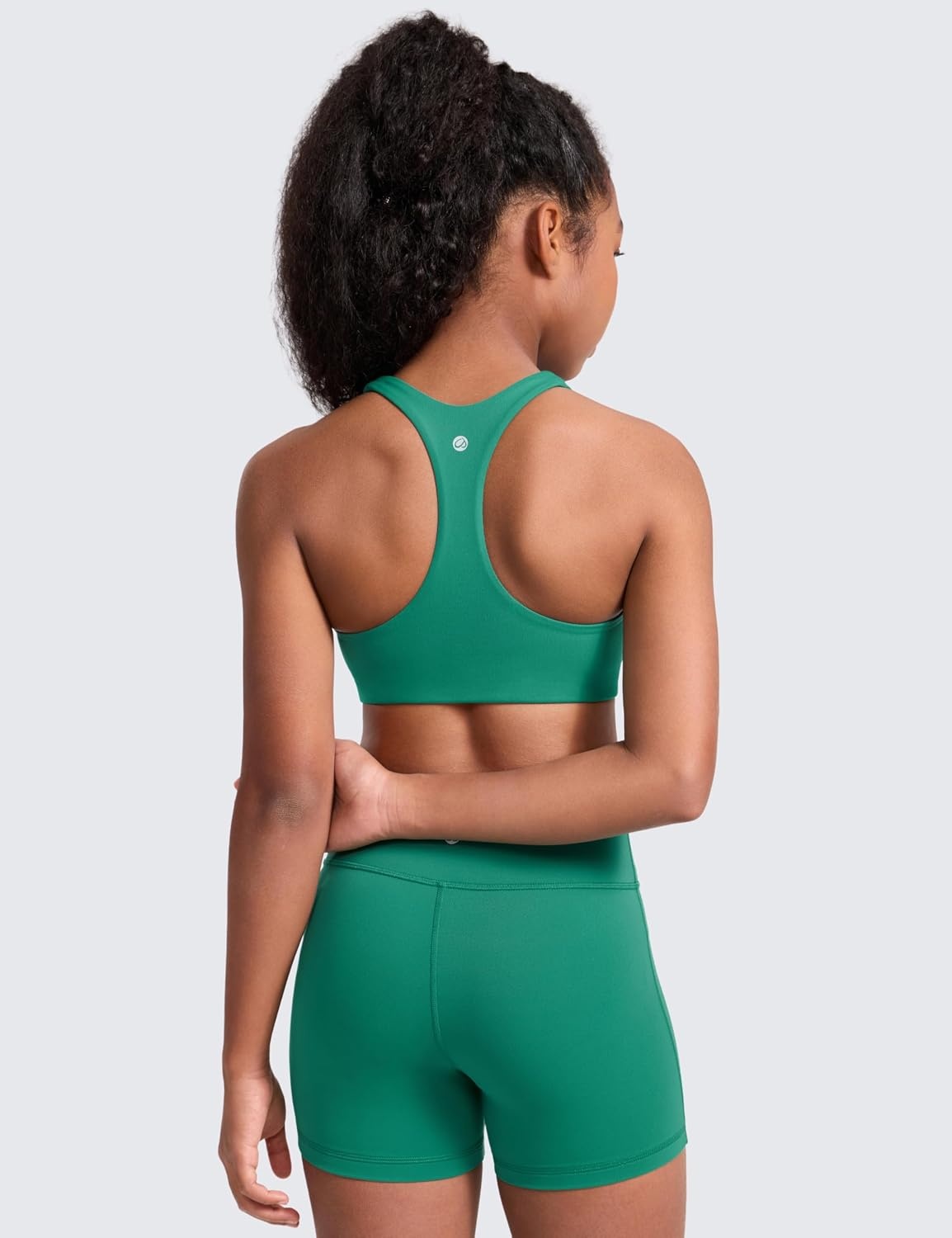 image:imageCRZ YOGA Girls Softness Mold Butterluxe Racerback Sports Bra Athletic Yoga Casual U Neck Scoop Teen KidsCascadia Green