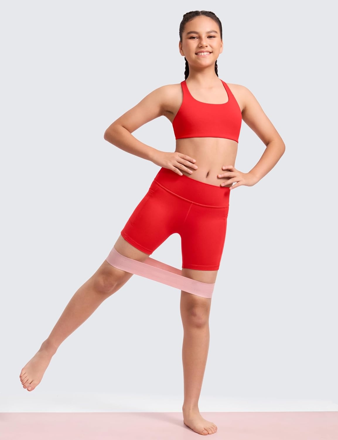 image:imageCRZ YOGA Girls Softness Mold Butterluxe Racerback Sports Bra Athletic Yoga Casual U Neck Scoop Teen KidsDeep Red