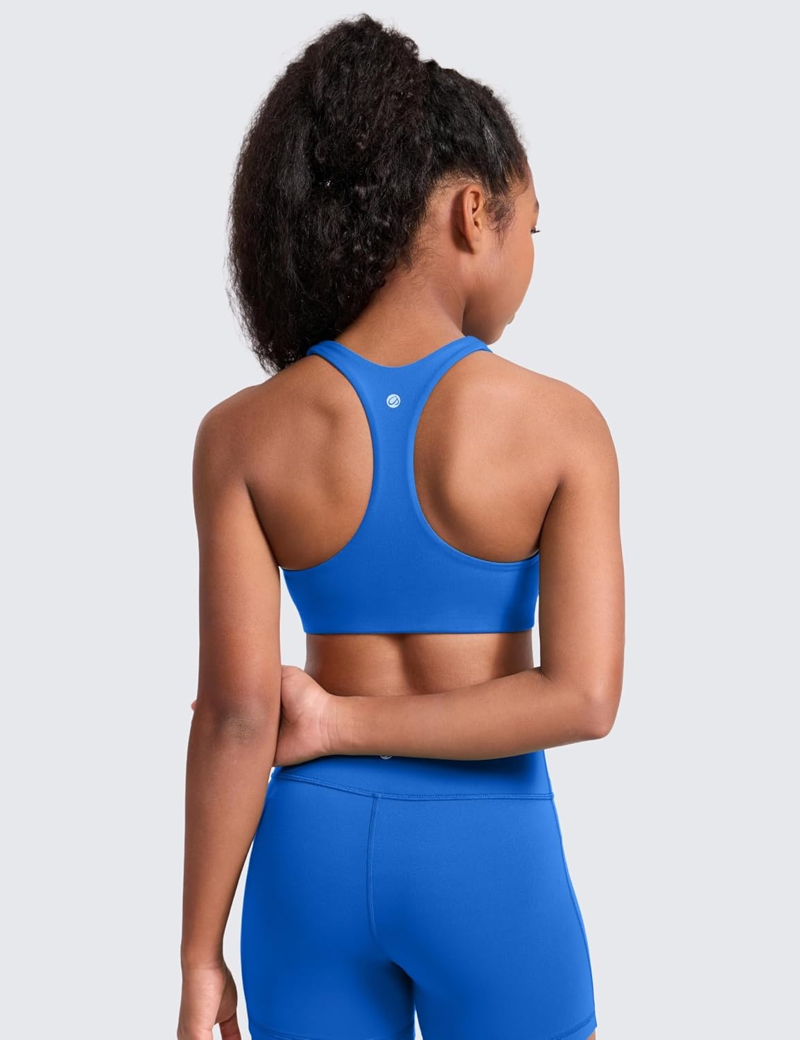 image:imageCRZ YOGA Girls Softness Mold Butterluxe Racerback Sports Bra Athletic Yoga Casual U Neck Scoop Teen KidsSparkle Blue
