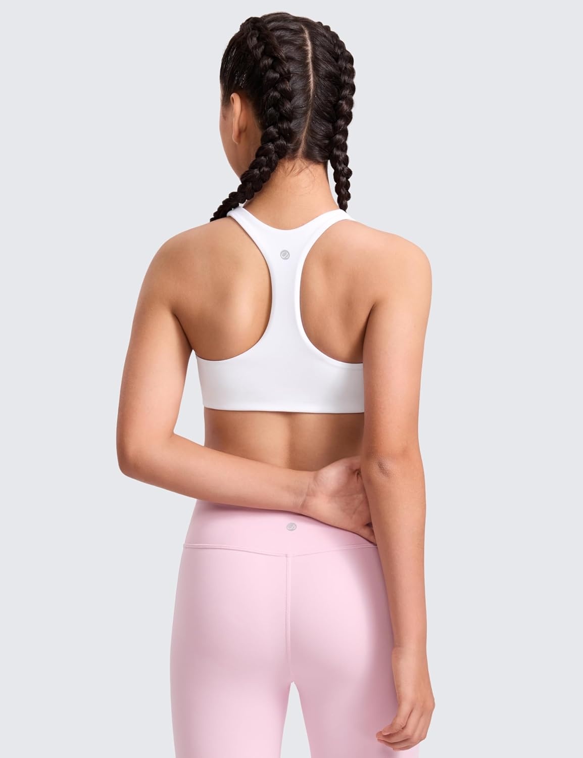 image:imageCRZ YOGA Girls Softness Mold Butterluxe Racerback Sports Bra Athletic Yoga Casual U Neck Scoop Teen KidsWhite