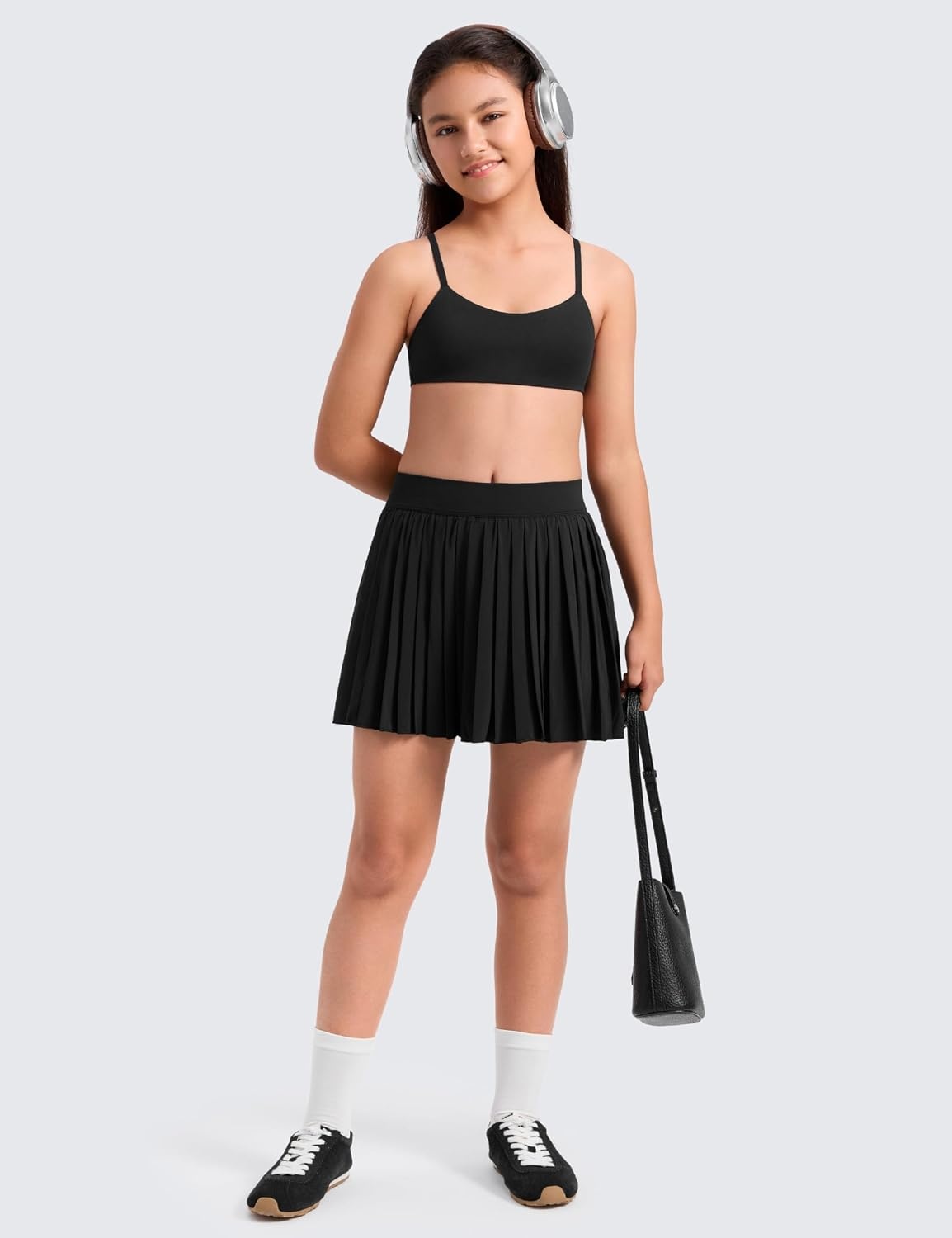 image:imageCRZ YOGA Girls Softness Mold Softhold Training Bra Casual Everyday Tops V Neck Adjustable Straps Kids TeenBlack