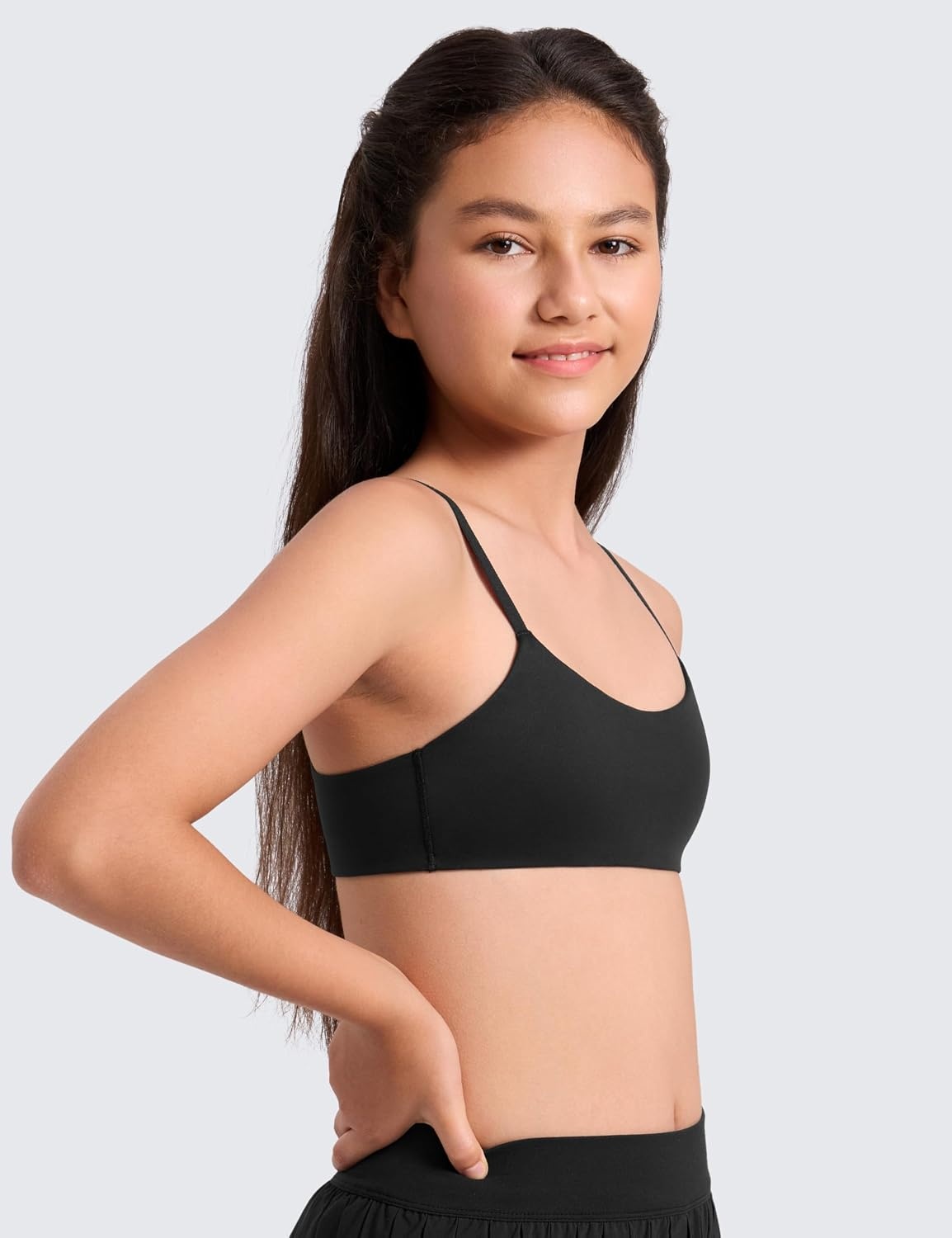 image:imageCRZ YOGA Girls Softness Mold Softhold Training Bra Casual Everyday Tops V Neck Adjustable Straps Kids TeenBlack
