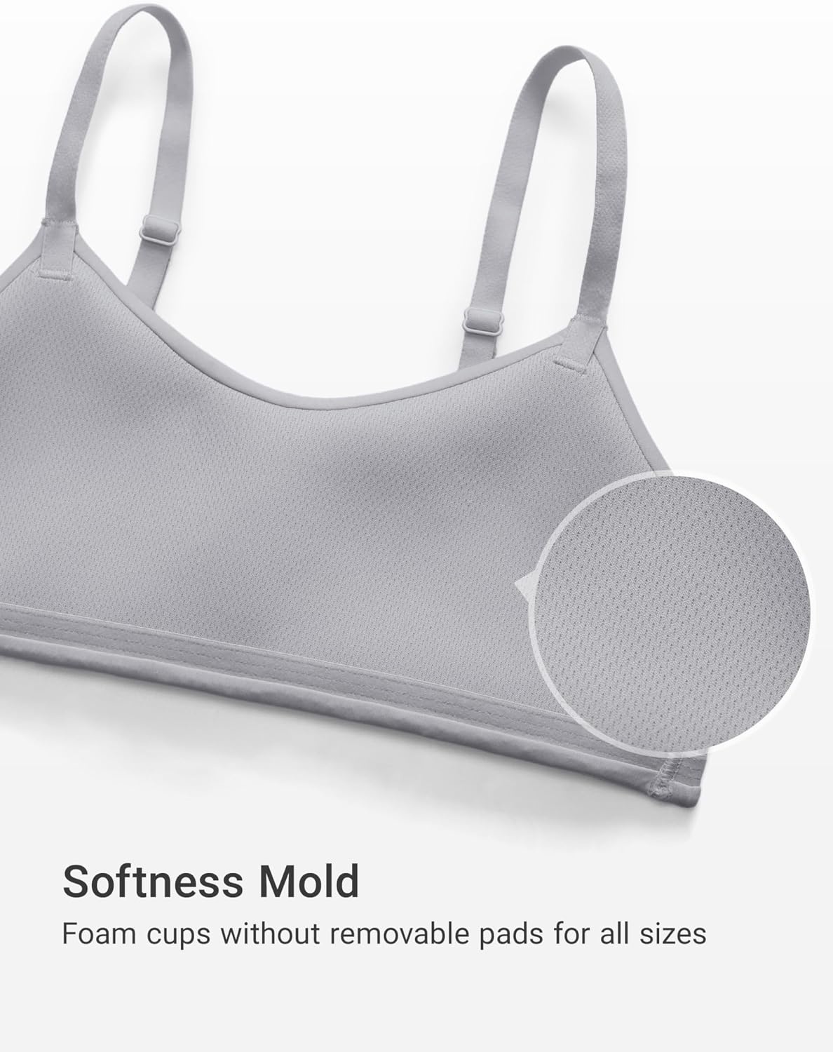 image:imageCRZ YOGA Girls Softness Mold Softhold Training Bra Casual Everyday Tops V Neck Adjustable Straps Kids TeenRhino Grey
