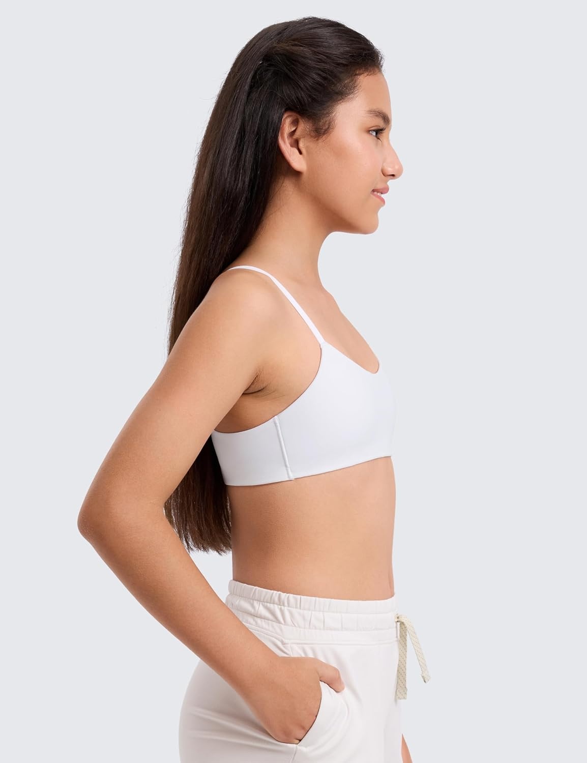 image:imageCRZ YOGA Girls Softness Mold Softhold Training Bra Casual Everyday Tops V Neck Adjustable Straps Kids TeenSnow White