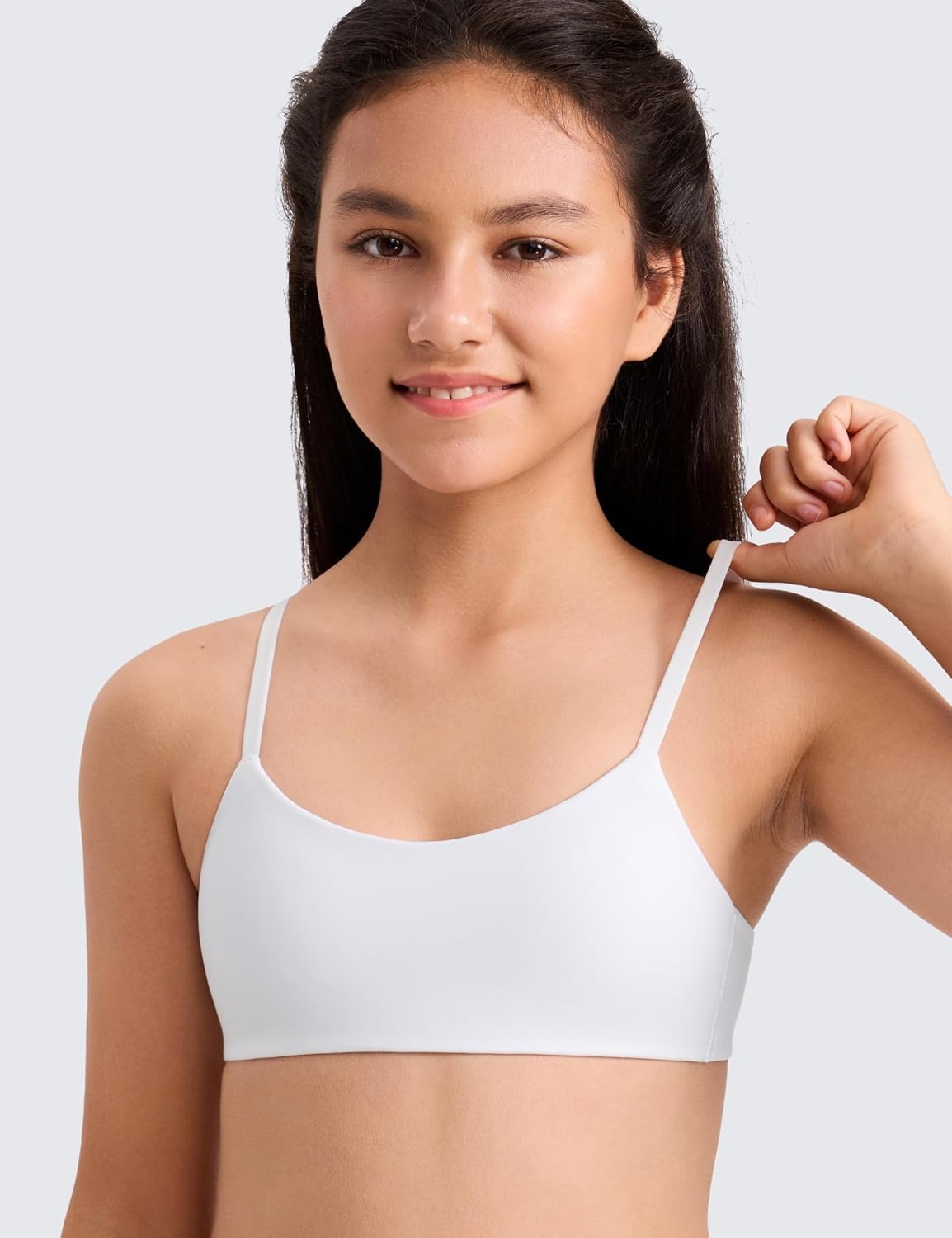 image:imageCRZ YOGA Girls Softness Mold Softhold Training Bra Casual Everyday Tops V Neck Adjustable Straps Kids TeenSnow White