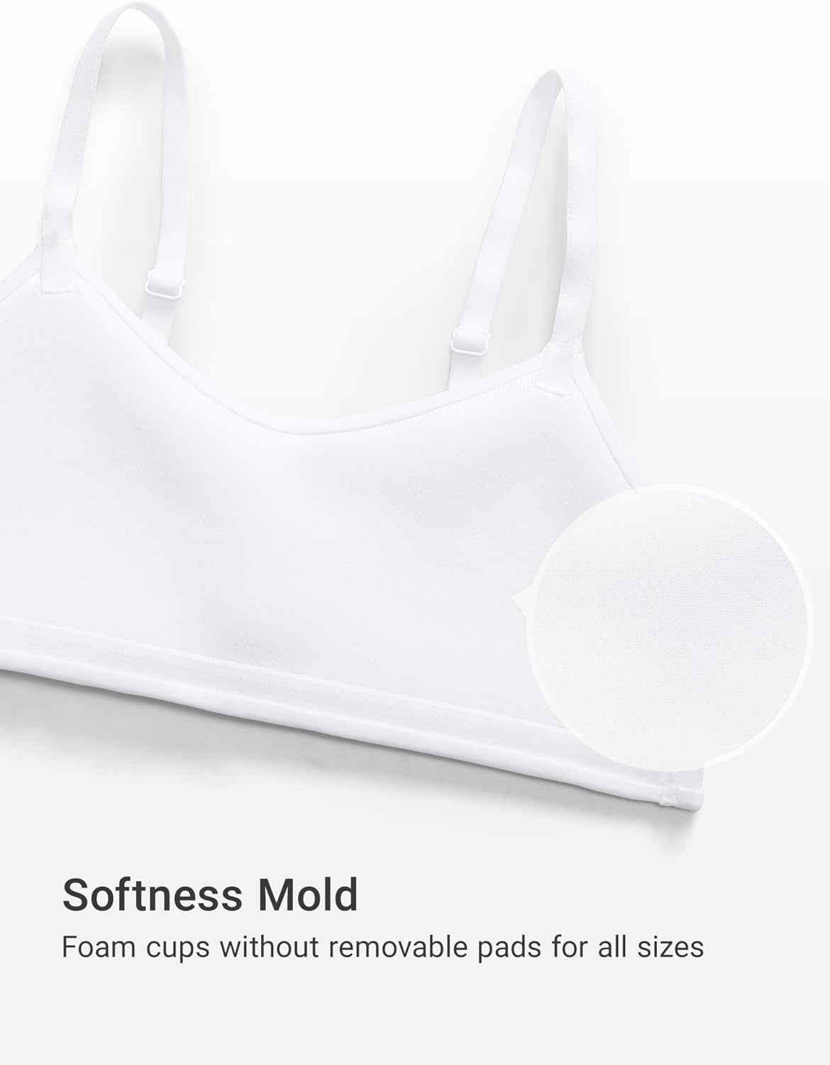 image:imageCRZ YOGA Girls Softness Mold Softhold Training Bra Casual Everyday Tops V Neck Adjustable Straps Kids TeenSnow White