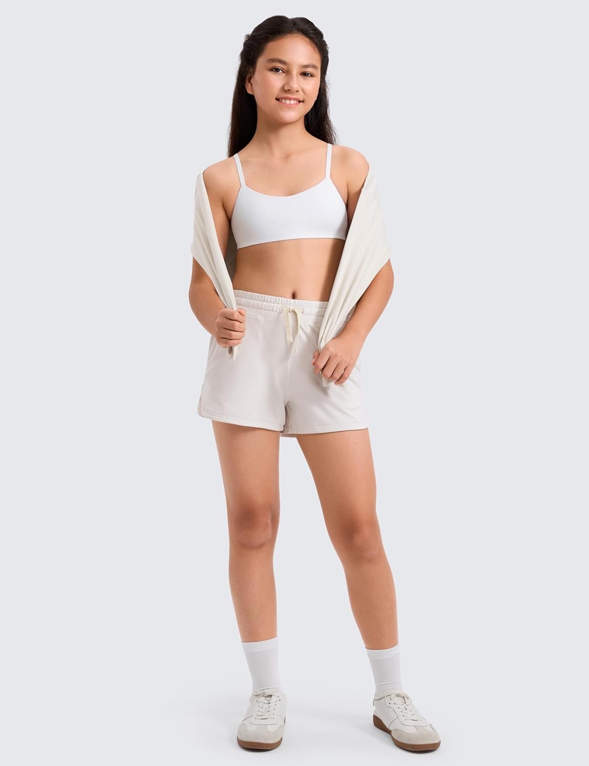 image:imageCRZ YOGA Girls Softness Mold Softhold Training Bra Casual Everyday Tops V Neck Adjustable Straps Kids TeenSnow White