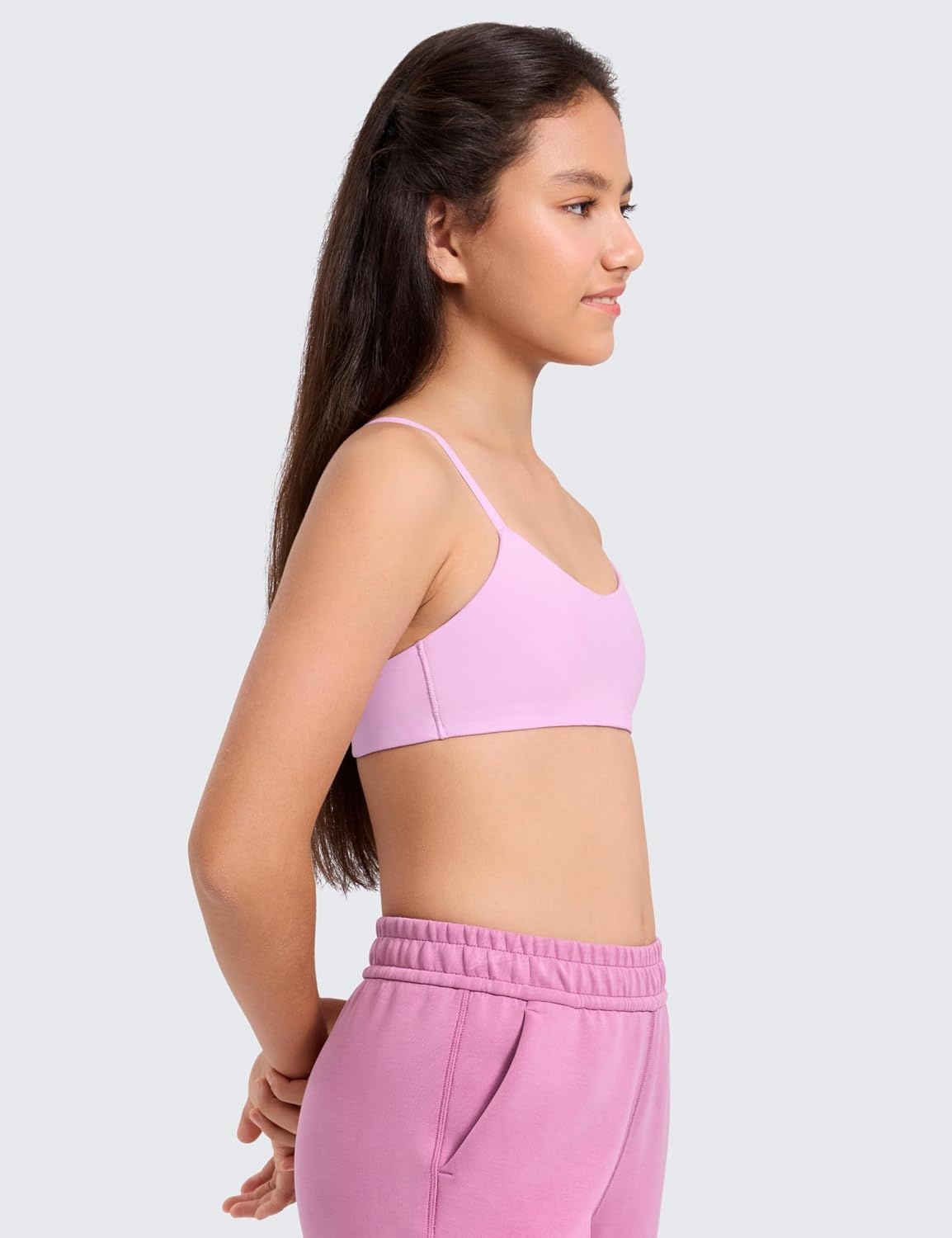 image:imageCRZ YOGA Girls Softness Mold Softhold Training Bra Casual Everyday Tops V Neck Adjustable Straps Kids TeenVita Pink