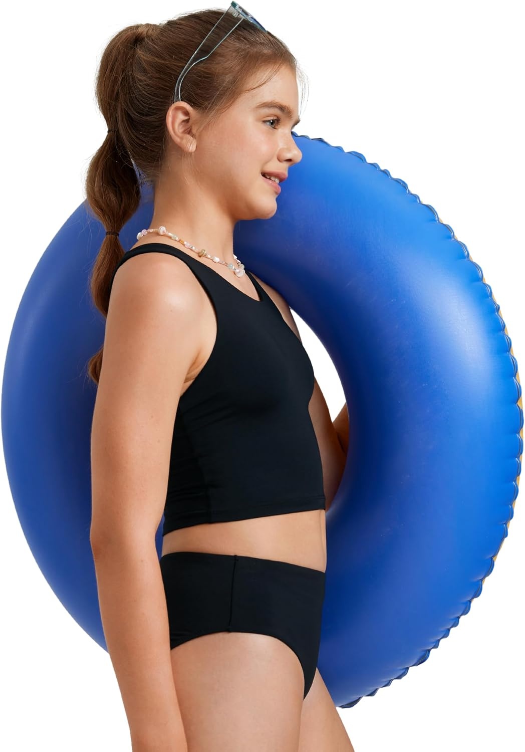 image:imageCRZ YOGA Girls Tankini Set 2 Piece Swimsuit Beach Sports Bathing Suit High Neck Racerback Padded Kids TeenBlack