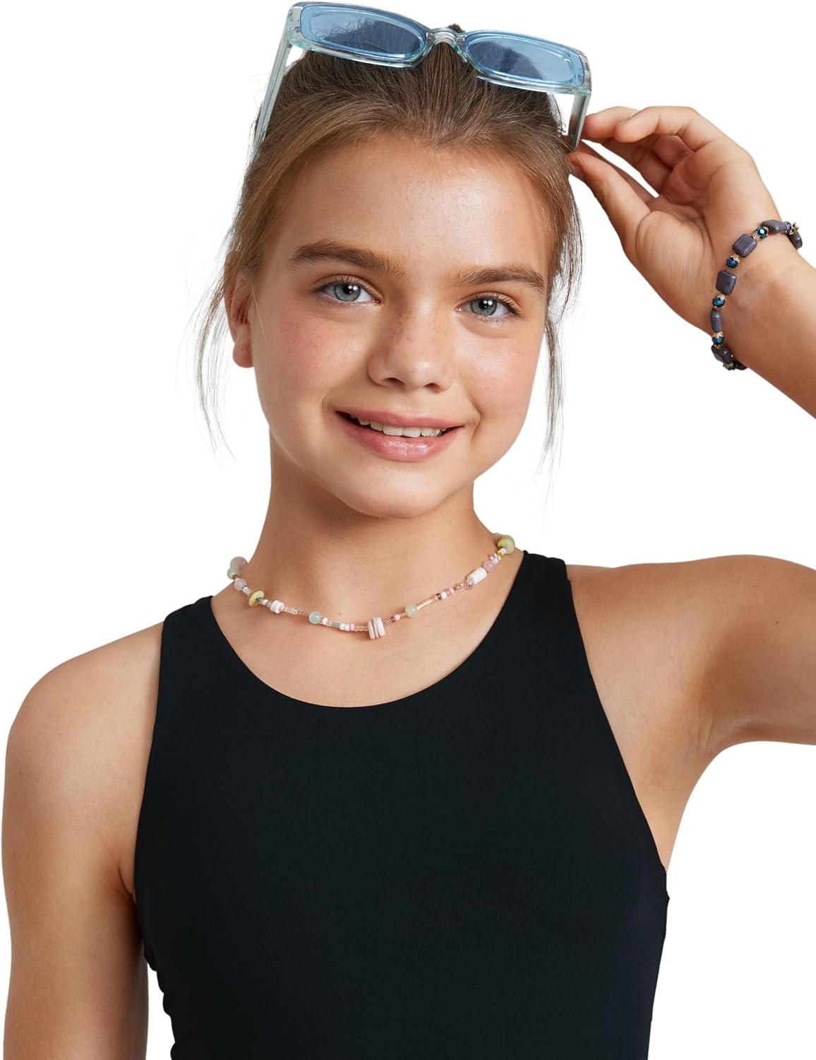 image:imageCRZ YOGA Girls Tankini Set 2 Piece Swimsuit Beach Sports Bathing Suit High Neck Racerback Padded Kids TeenBlack