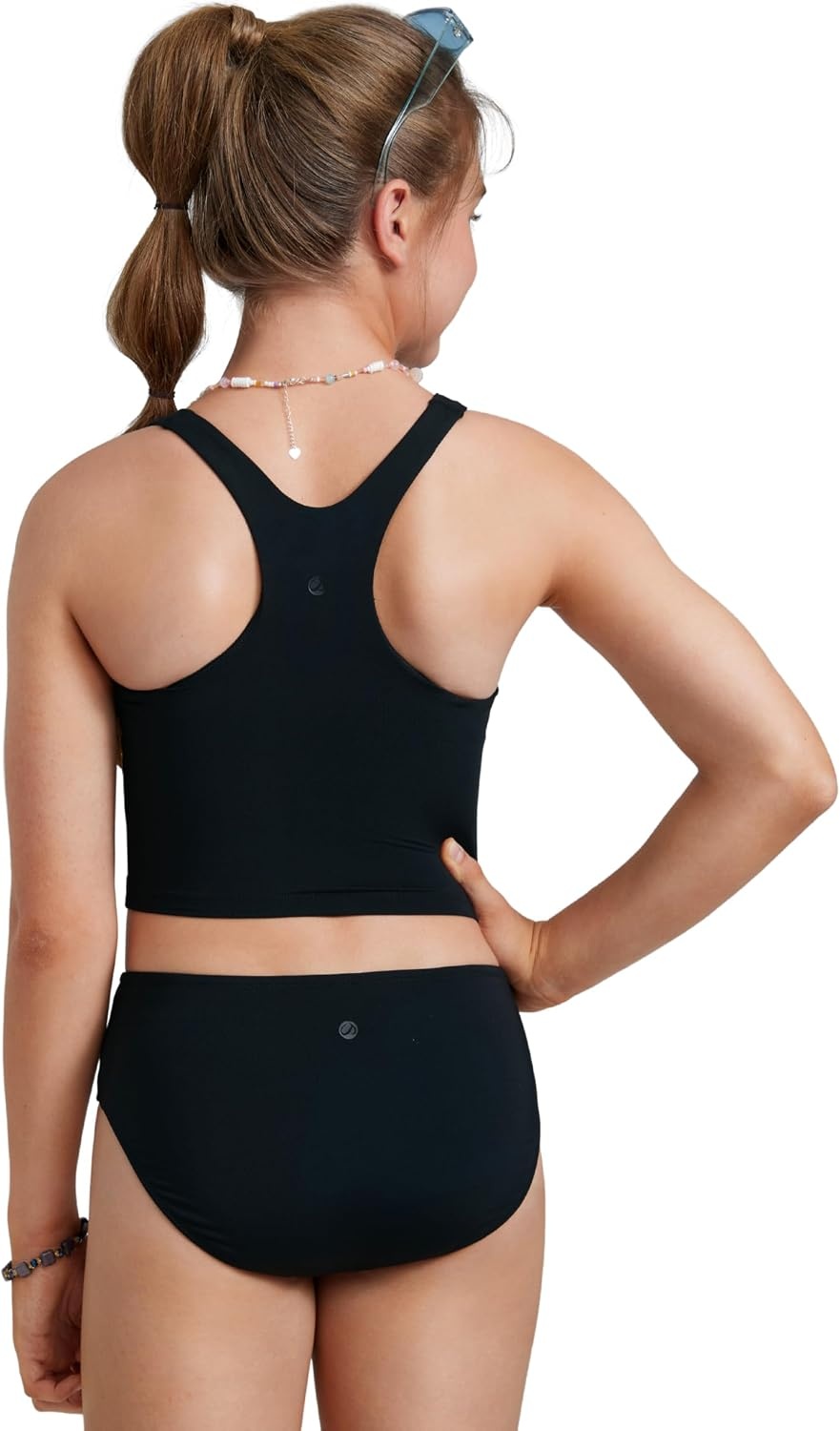 image:imageCRZ YOGA Girls Tankini Set 2 Piece Swimsuit Beach Sports Bathing Suit High Neck Racerback Padded Kids TeenBlack