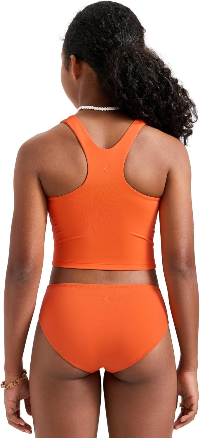 image:imageCRZ YOGA Girls Tankini Set 2 Piece Swimsuit Beach Sports Bathing Suit High Neck Racerback Padded Kids TeenCoral