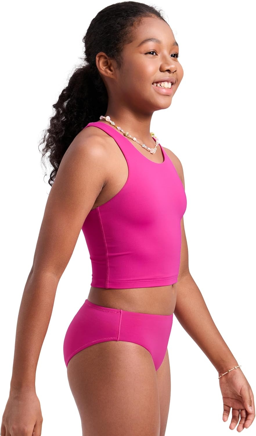 image:imageCRZ YOGA Girls Tankini Set 2 Piece Swimsuit Beach Sports Bathing Suit High Neck Racerback Padded Kids TeenHibiscus Purple