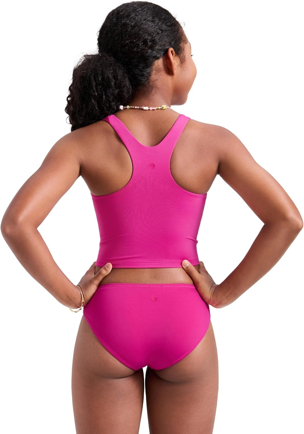 image:imageCRZ YOGA Girls Tankini Set 2 Piece Swimsuit Beach Sports Bathing Suit High Neck Racerback Padded Kids TeenHibiscus Purple