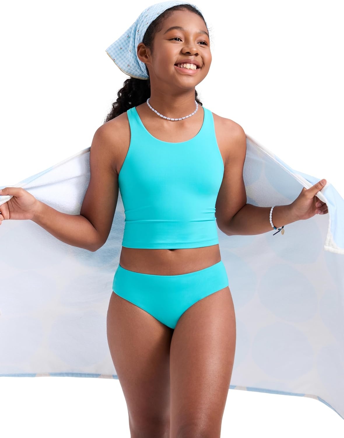 image:imageCRZ YOGA Girls Tankini Set 2 Piece Swimsuit Beach Sports Bathing Suit High Neck Racerback Padded Kids TeenTurquoise