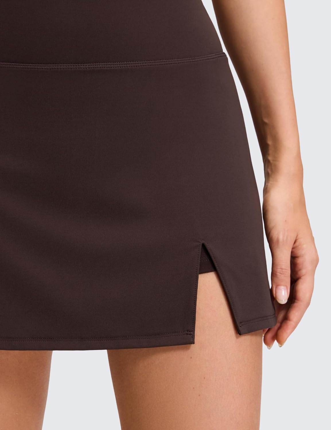 image:imageCRZ YOGA High Rise Front Slit Golf Skirts for Women Mini Aline Tennis Casual Skort with Builtin Shorts Side PocketsHot Fudge Brown