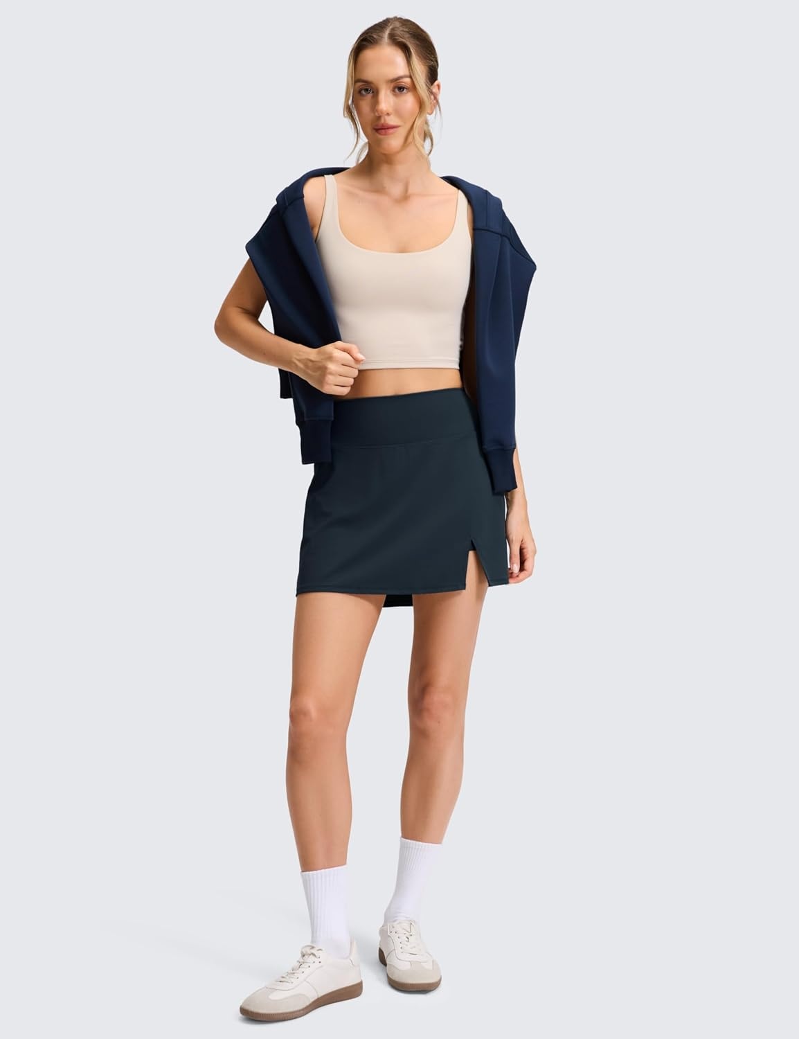 image:imageCRZ YOGA High Rise Front Slit Golf Skirts for Women Mini Aline Tennis Casual Skort with Builtin Shorts Side PocketsTrue Navy