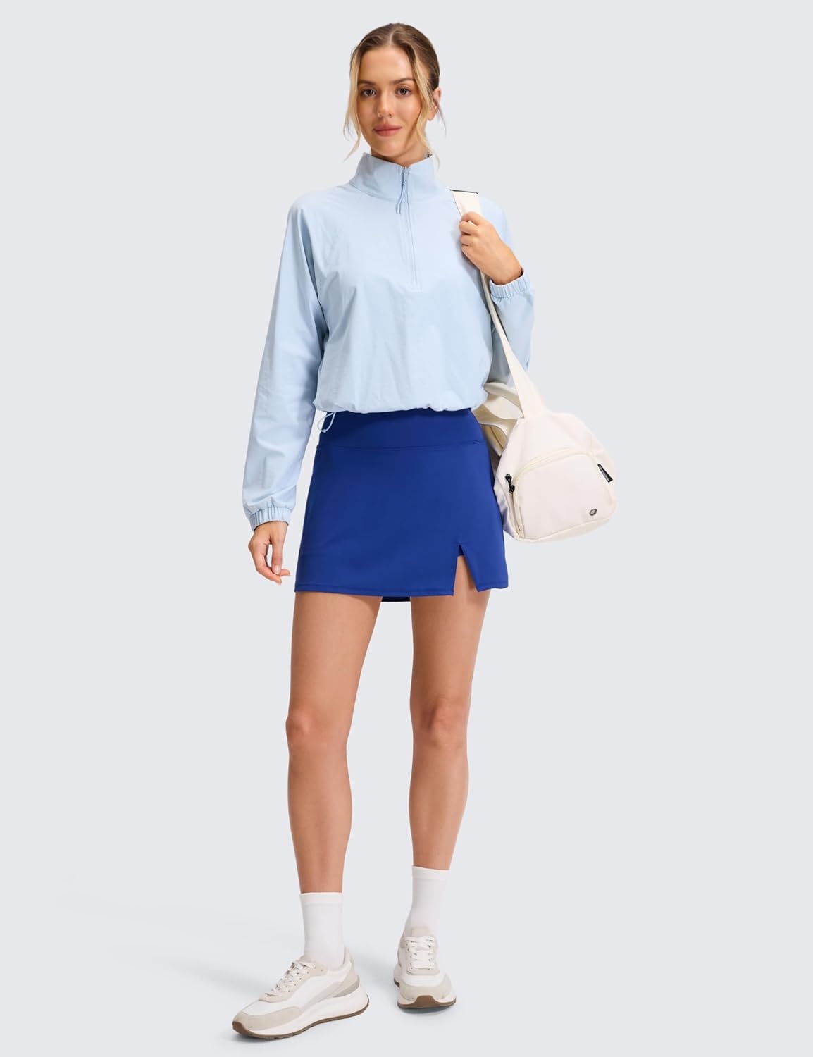 image:imageCRZ YOGA High Rise Front Slit Golf Skirts for Women Mini Aline Tennis Casual Skort with Builtin Shorts Side PocketsWaves Blue