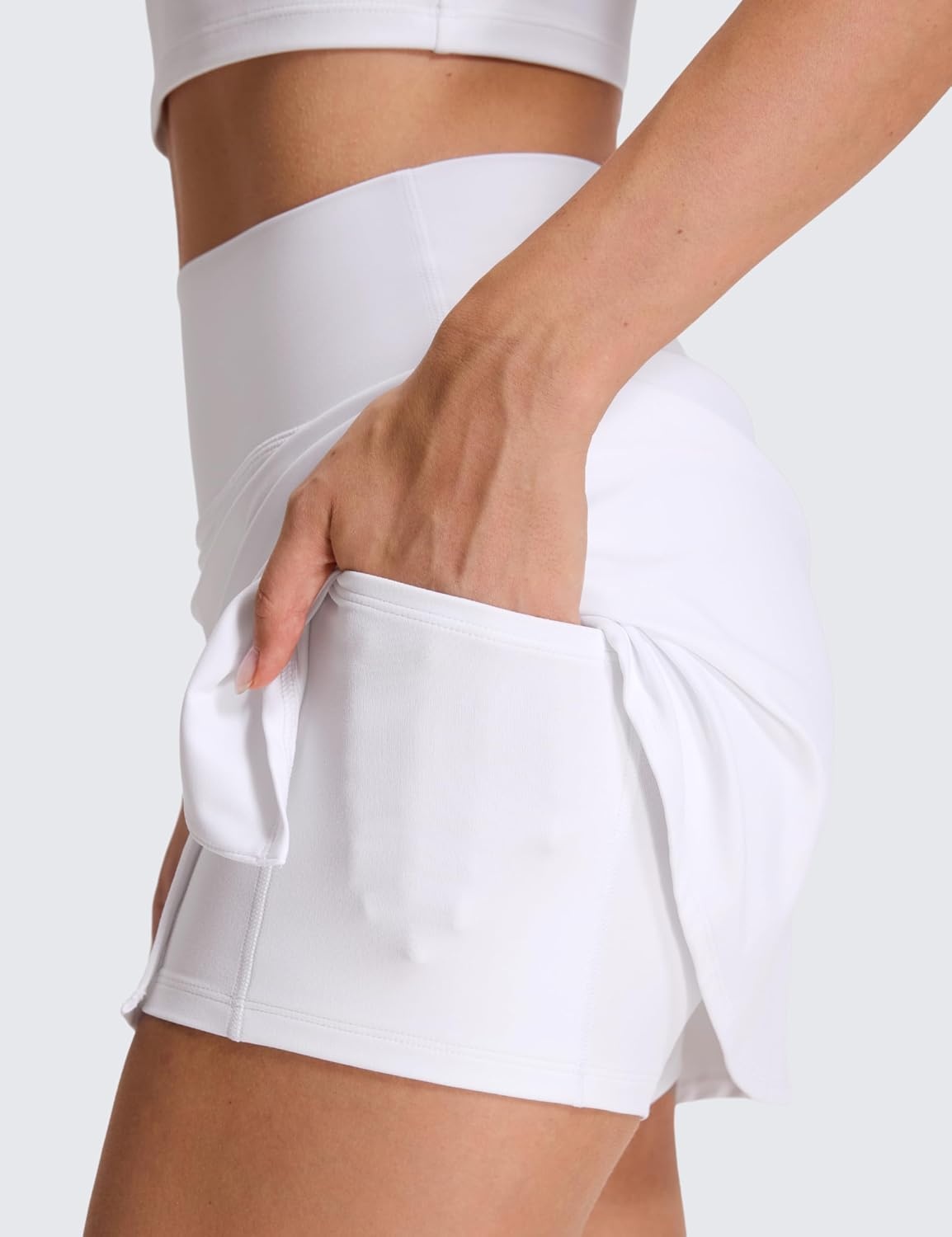 image:imageCRZ YOGA High Rise Front Slit Golf Skirts for Women Mini Aline Tennis Casual Skort with Builtin Shorts Side PocketsWhite