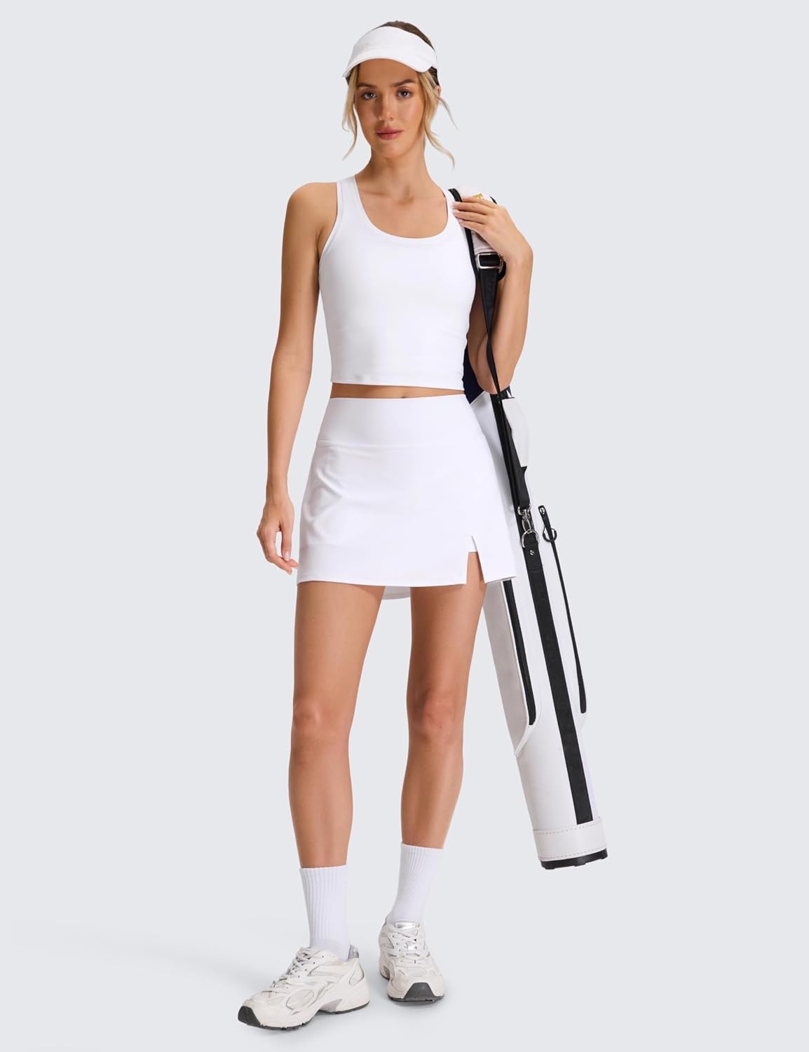 image:imageCRZ YOGA High Rise Front Slit Golf Skirts for Women Mini Aline Tennis Casual Skort with Builtin Shorts Side PocketsWhite