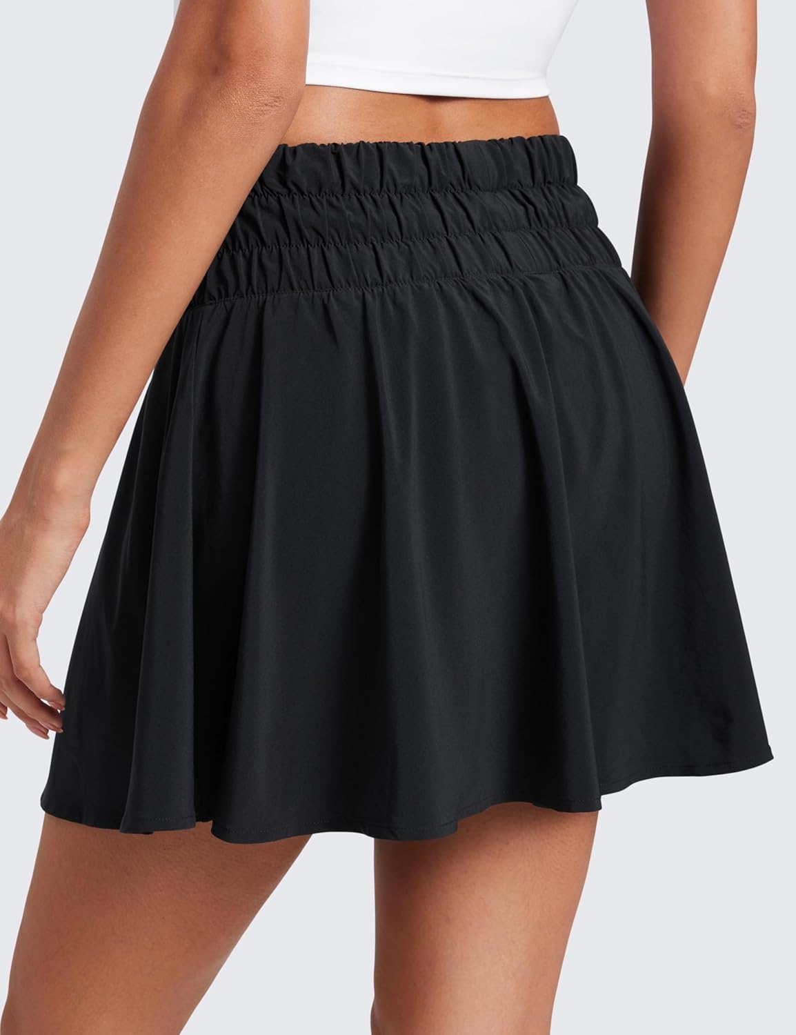 image:imageCRZ YOGA High ShirredWaisted Tennis Skirts for Women Mini Lined Golf Casual Athletic Flowy Skorts with PocketsBlack