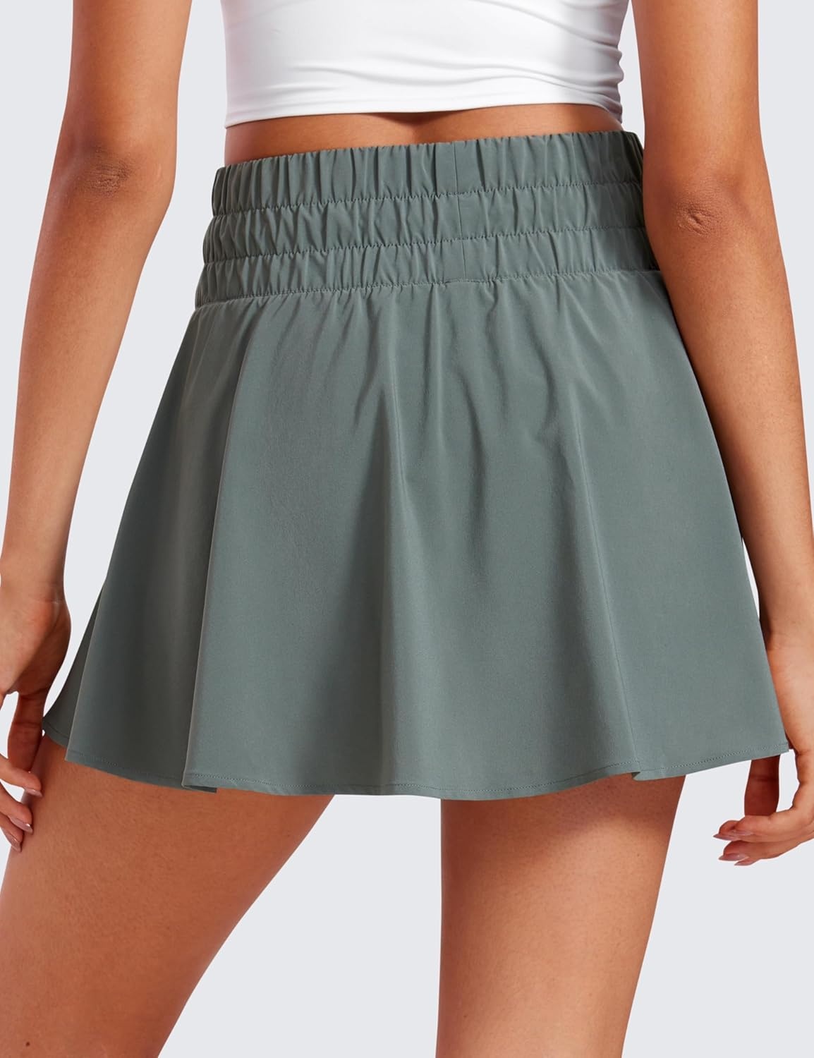 image:imageCRZ YOGA High ShirredWaisted Tennis Skirts for Women Mini Lined Golf Casual Athletic Flowy Skorts with PocketsGrey Sage