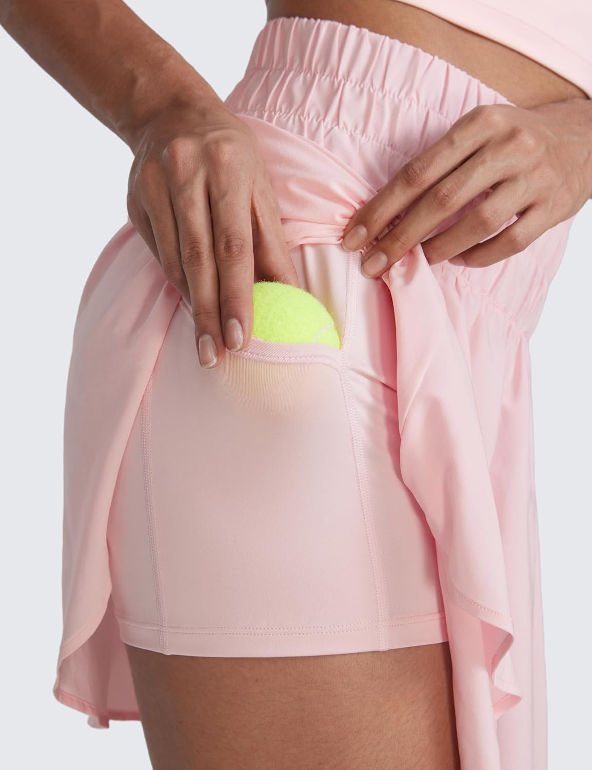 image:imageCRZ YOGA High ShirredWaisted Tennis Skirts for Women Mini Lined Golf Casual Athletic Flowy Skorts with PocketsStrawberry Pink